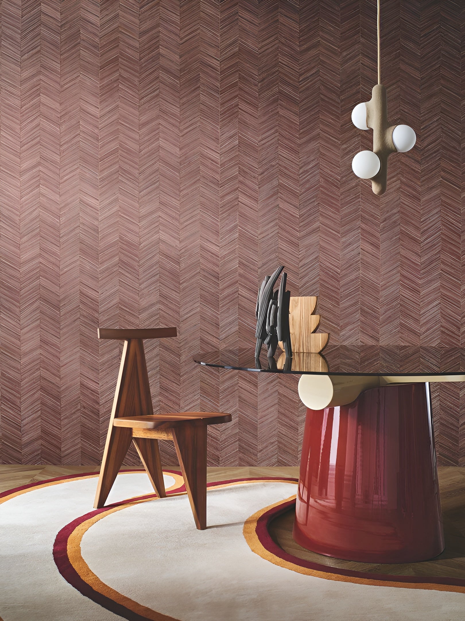Herringbone Pattern Wallpaper OCOTEA - CÈDRE ROUGE Brown