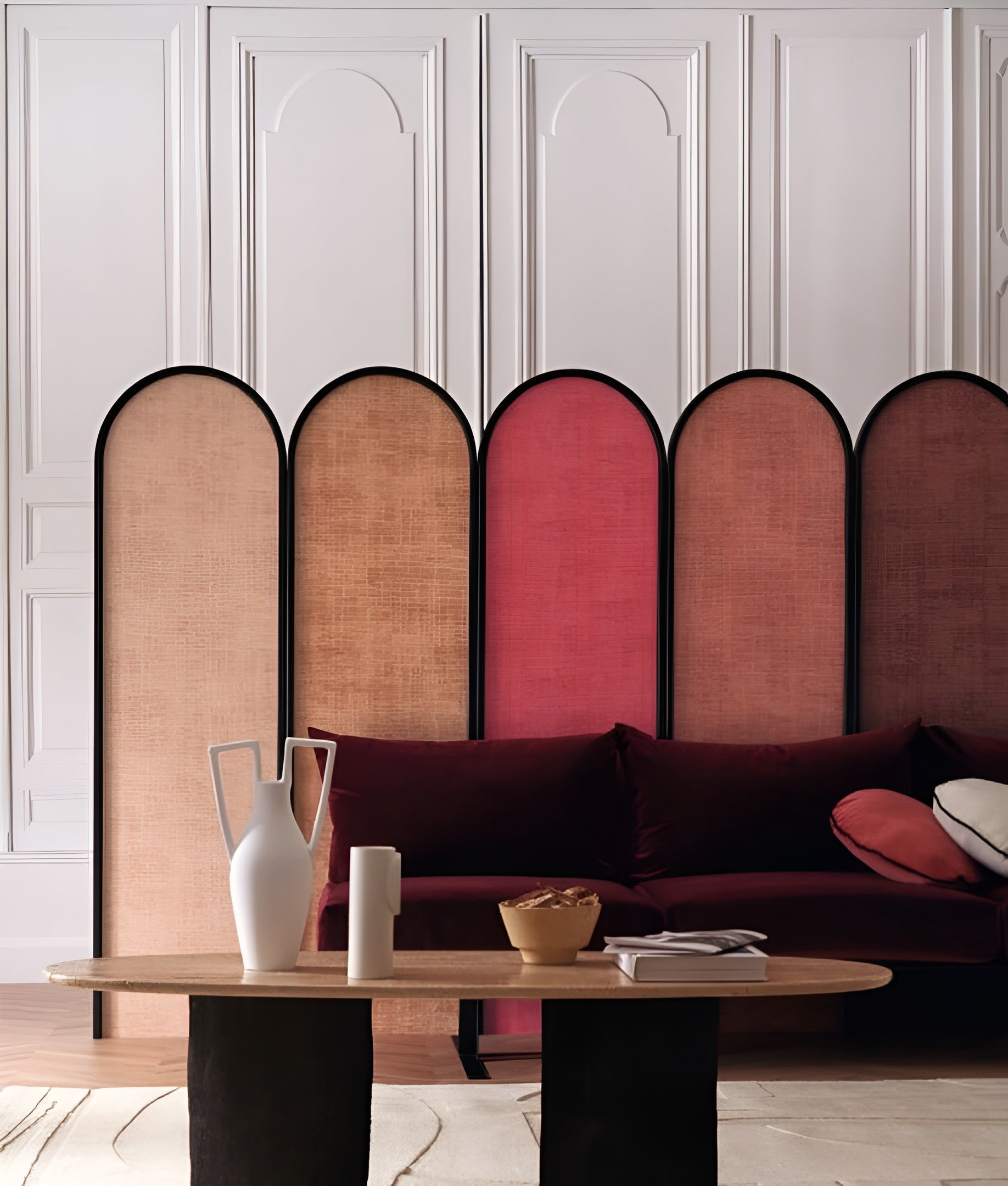 Strukturierte Tapete, die abgewetztes Leinen imitiert JOHARA - FORET dunkelgrün