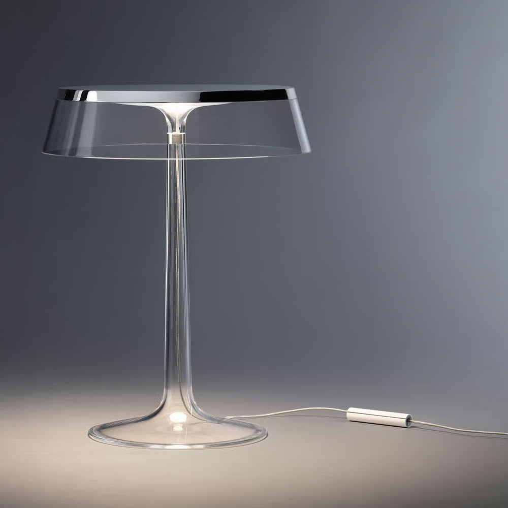 BON JOUR chrome table lamp with transparent shade