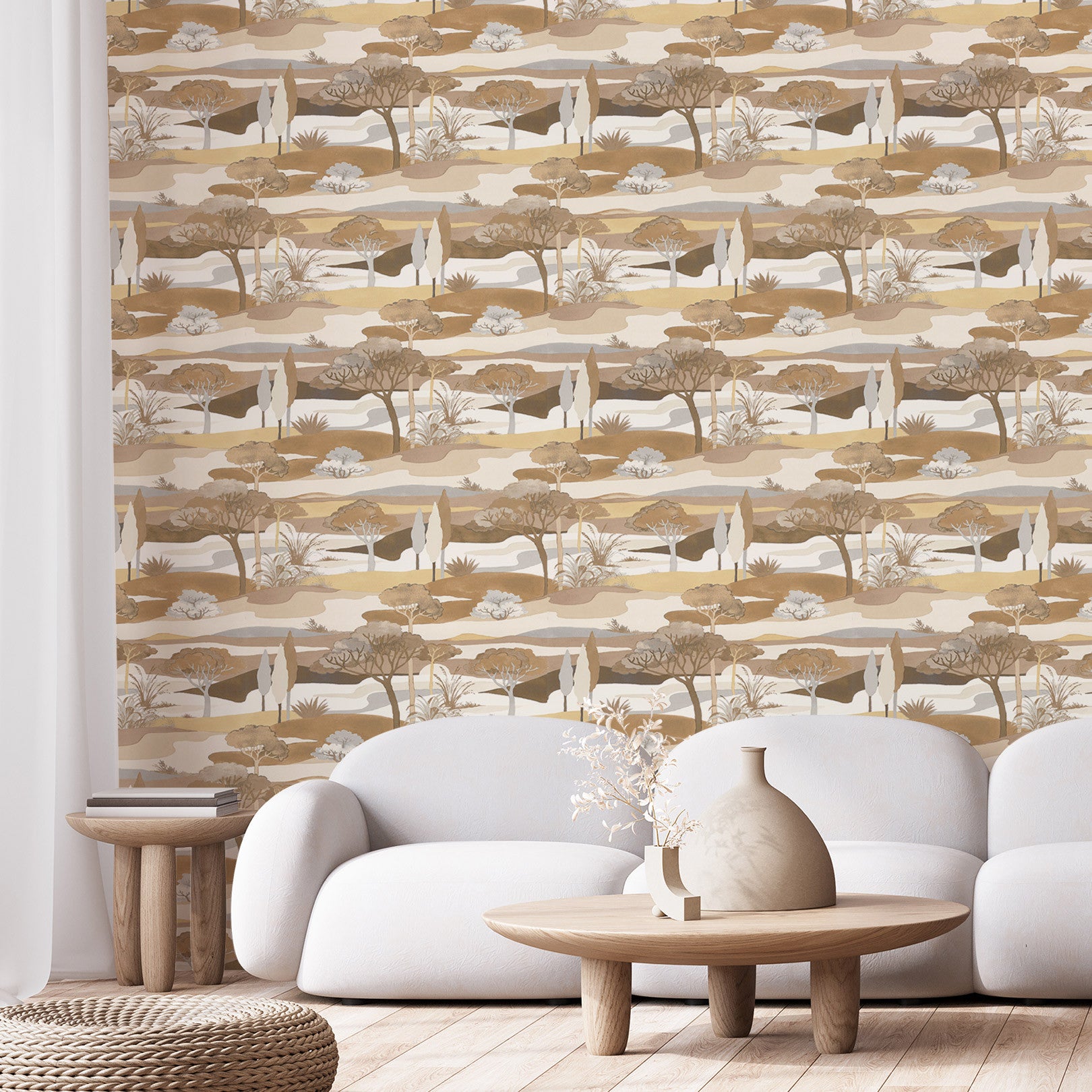 Tapete mit Landschaftsdesign und Pflanzenmotiv CAP FERRET - SABLE/LATTE kaffee-braun mit beige