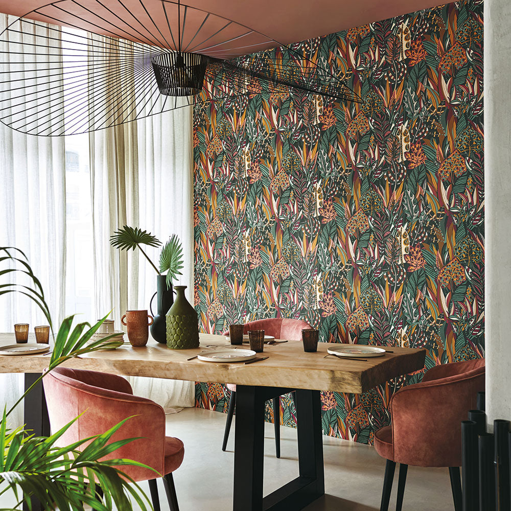 DESIRADE Floral Pattern Wallpaper - WHITE/CELEDON white with celadon