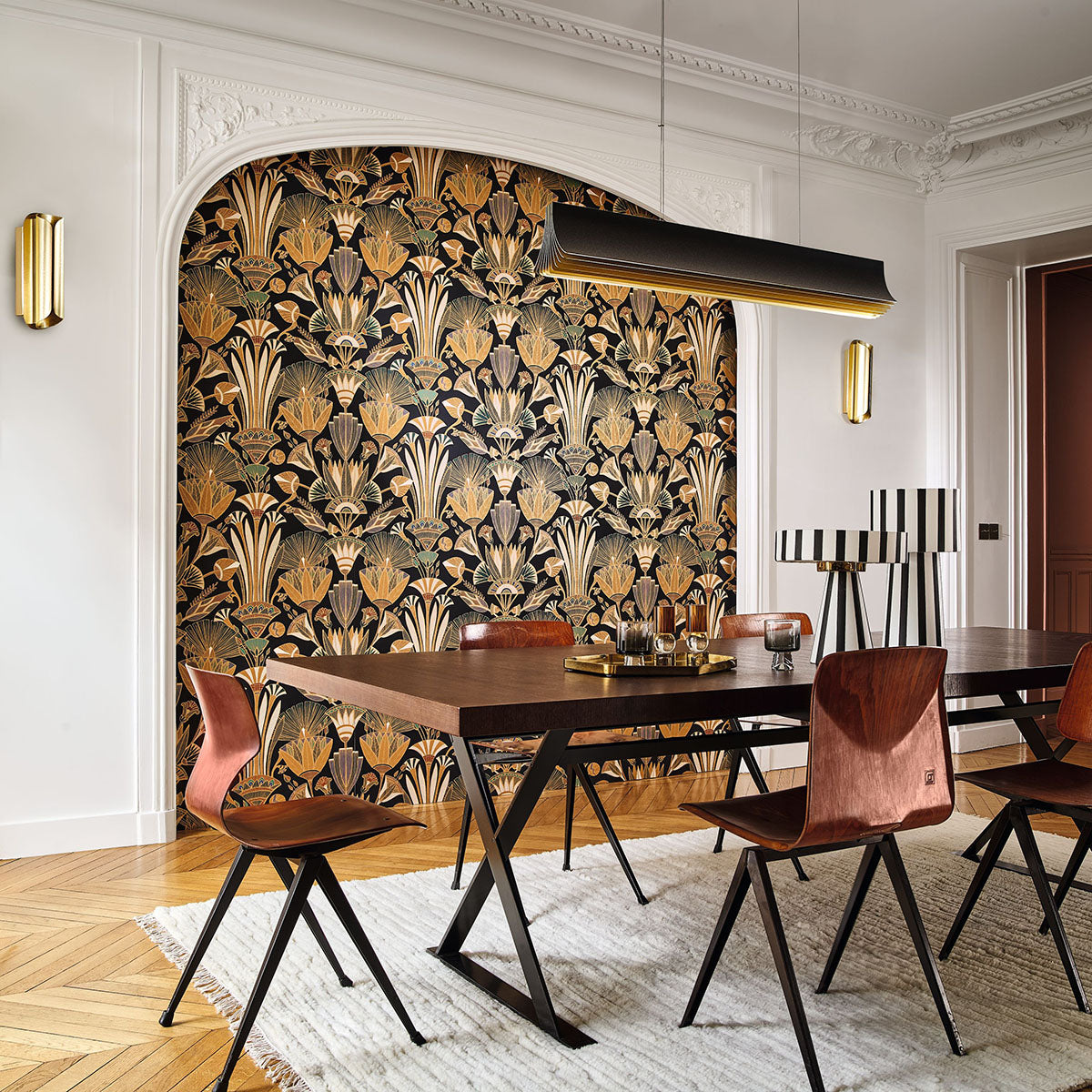 DENDERAH Floral Pattern Wallpaper - NOIR/MULTICO Black with Gold