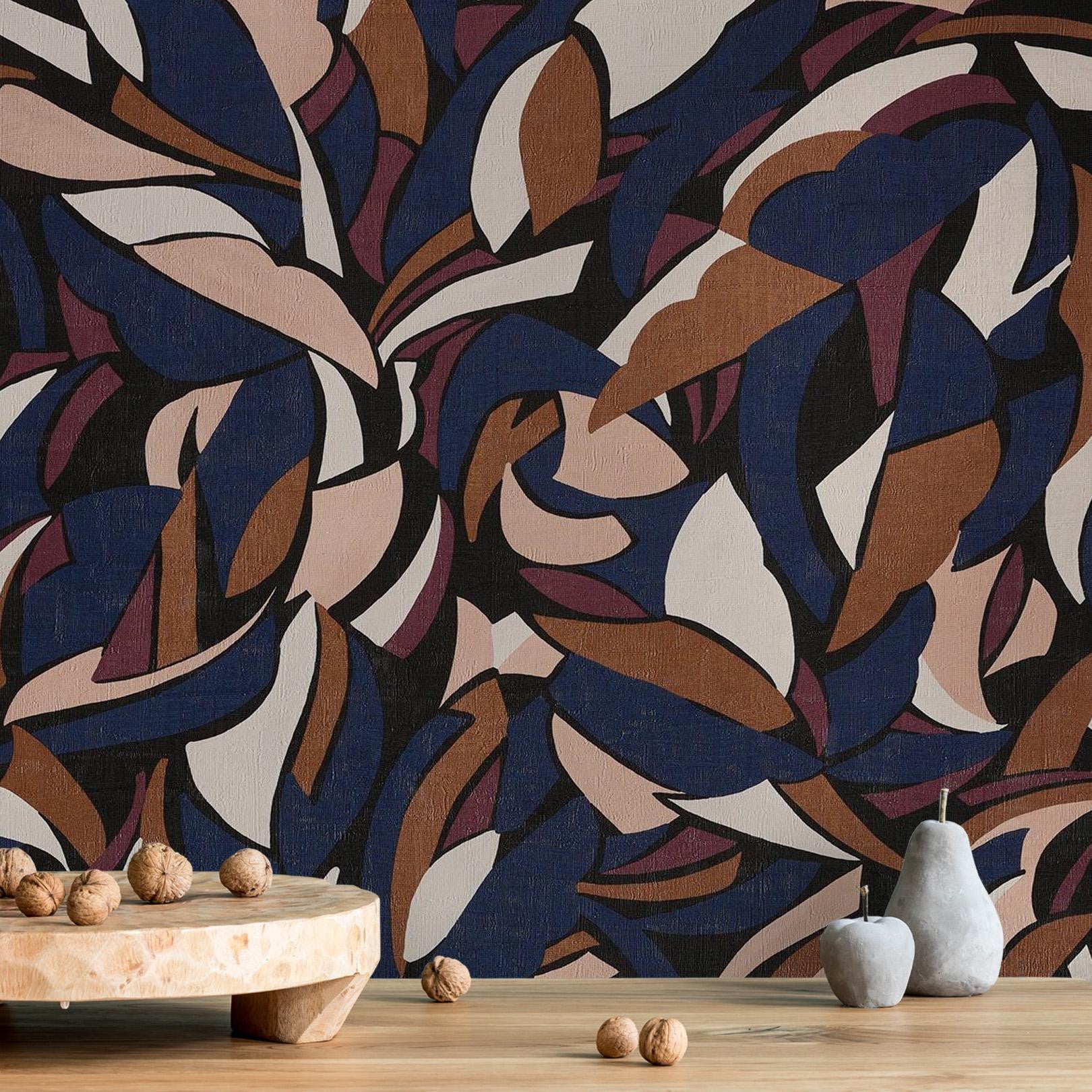 Strukturierte Tapete mit abstraktem geometrischem Muster COLLAGE - NOIR/BLUSH schwarz mit blau