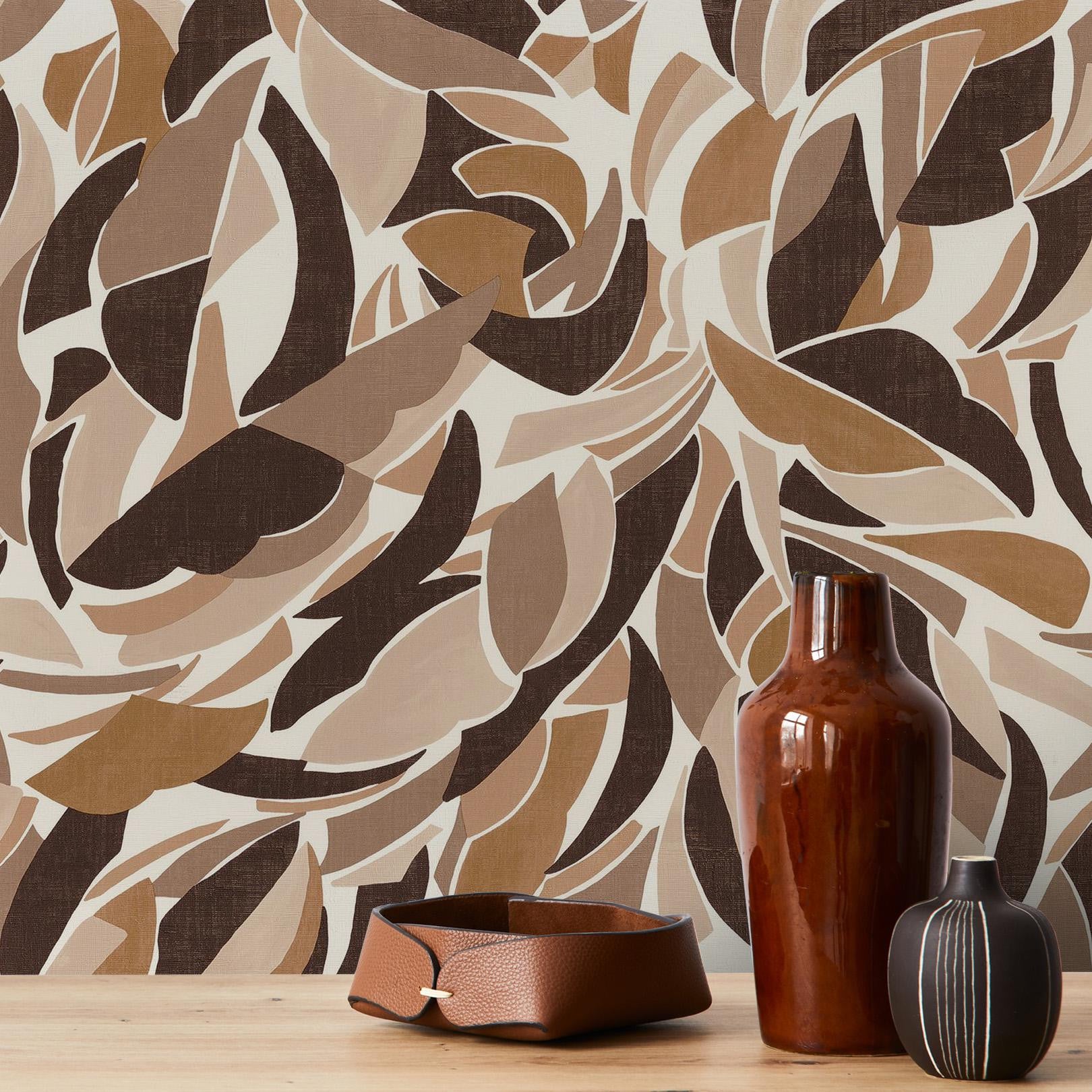 Structural wallpaper with abstract pattern COLLAGE - WHITE/CHOCOLATE white with chocolate