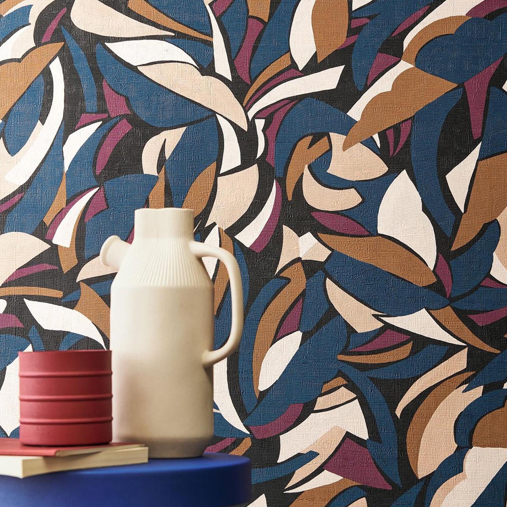 Strukturierte Tapete mit abstraktem geometrischem Muster COLLAGE - NOIR/BLUSH schwarz mit blau