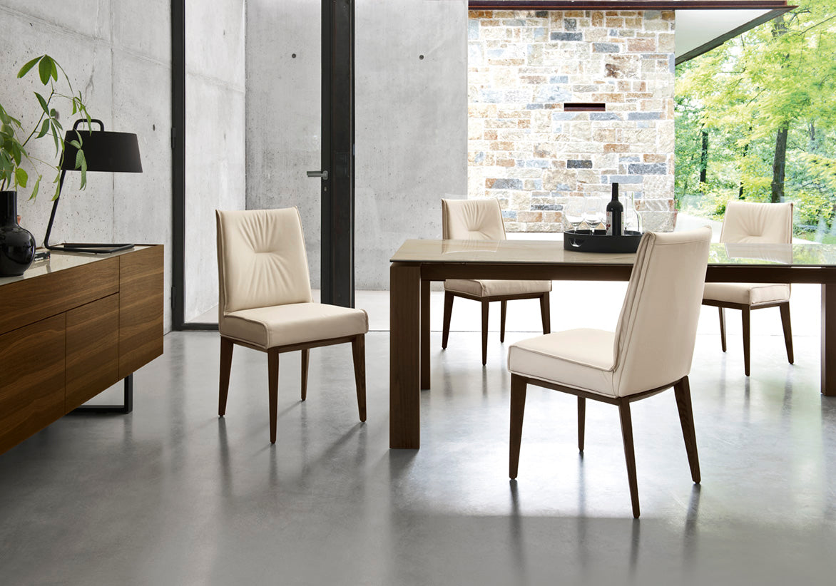 Upholstered ROMY Chair with Dark Wooden Base