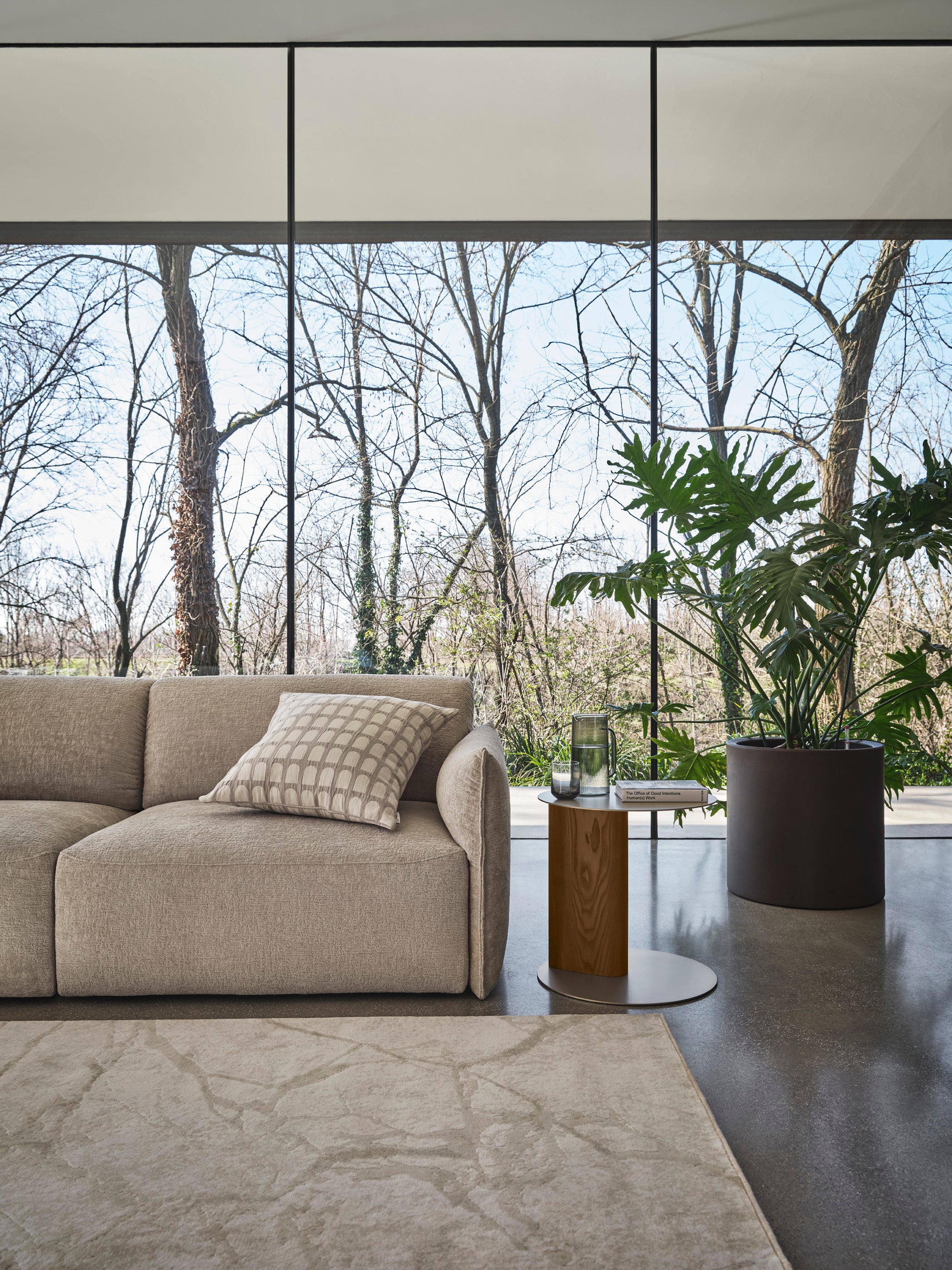 SANDY side table with cream top and walnut base