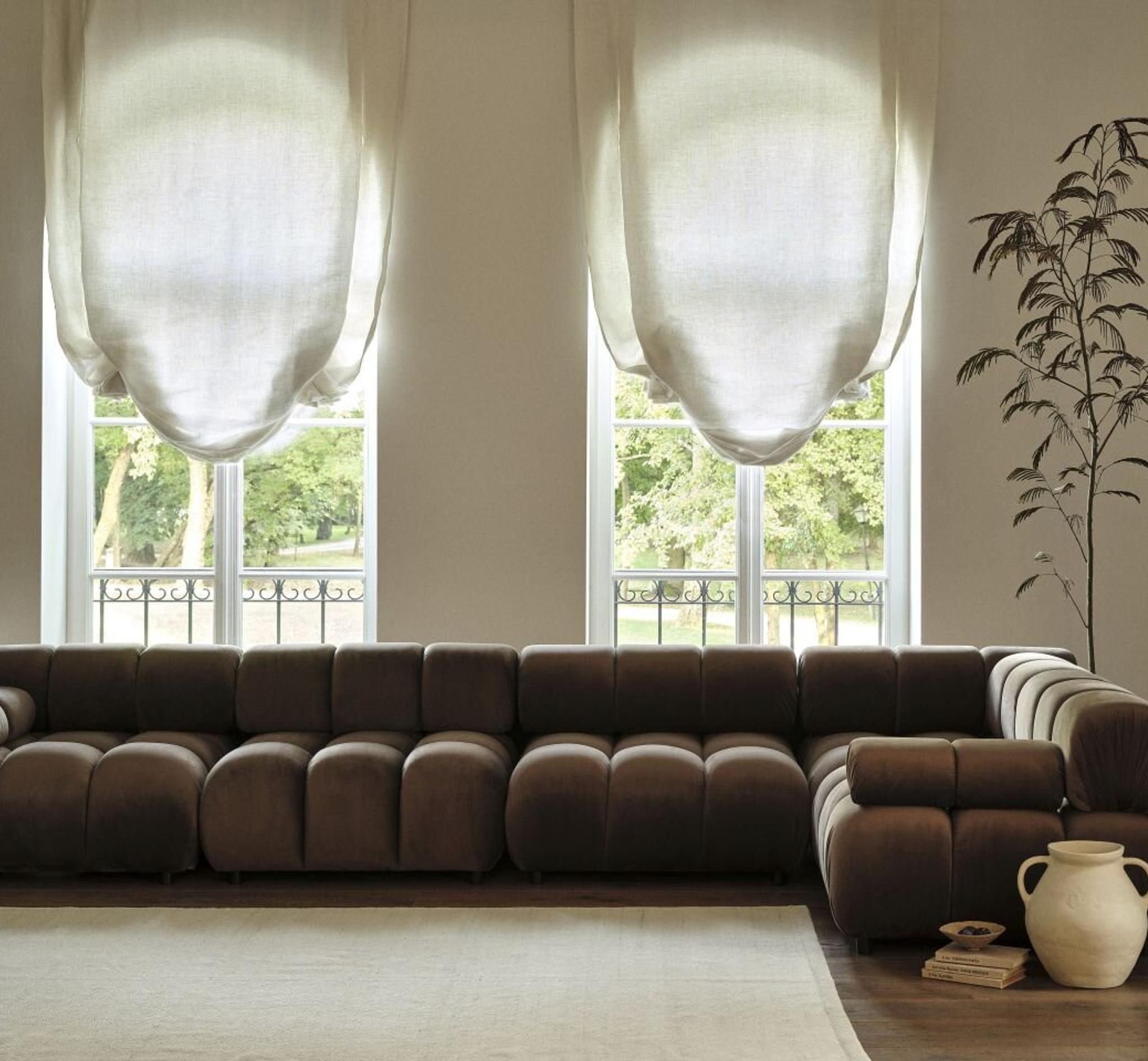 Modulares 2-Sitzer-Sofa BELLIS aus senfgelbem Samt