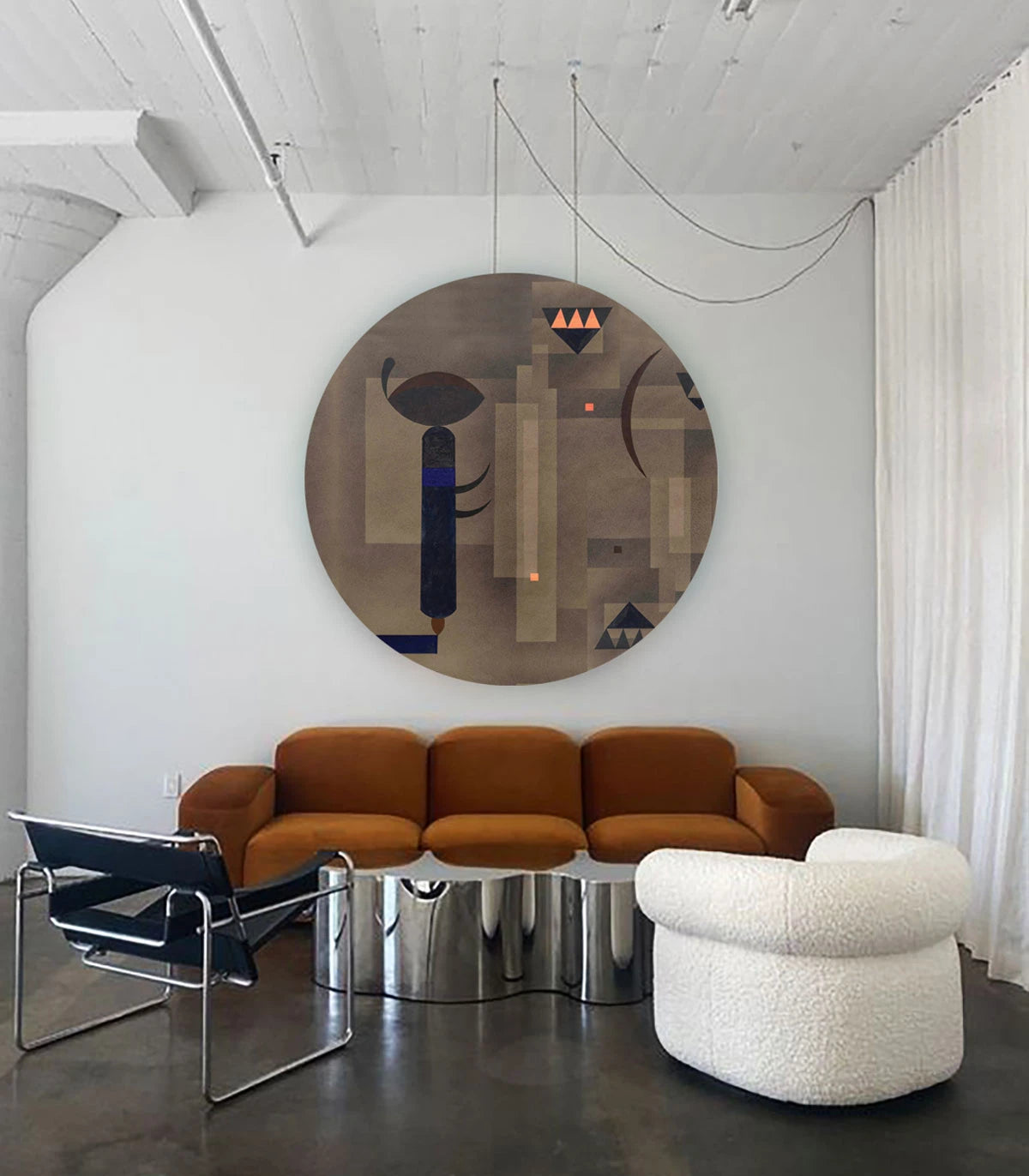 Wandbild in Kreisform DOTS - GLOOMY GEOMETRY braun