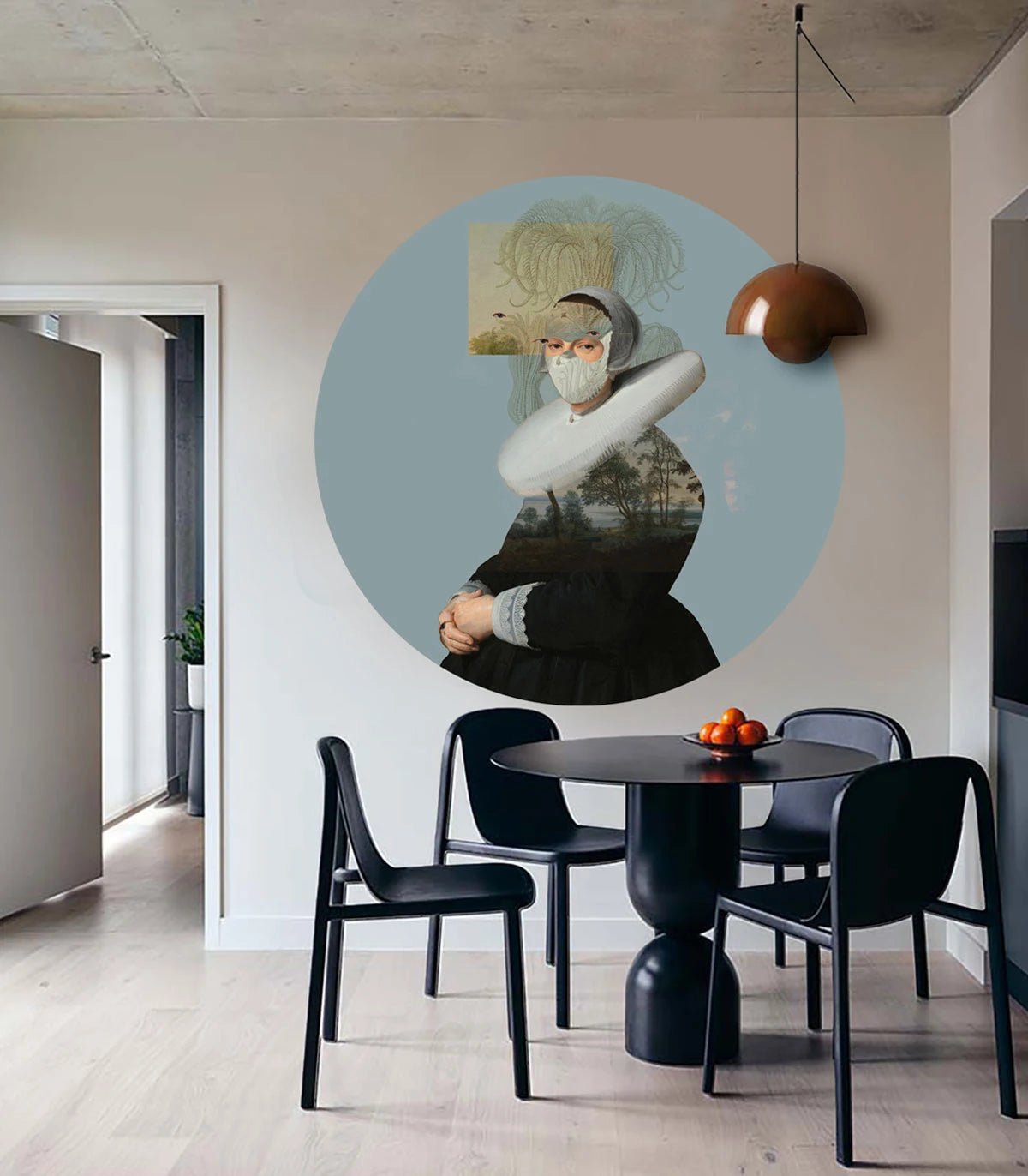 Wandbild in Kreisform DOTS - LANDSCAPE MUSE blau