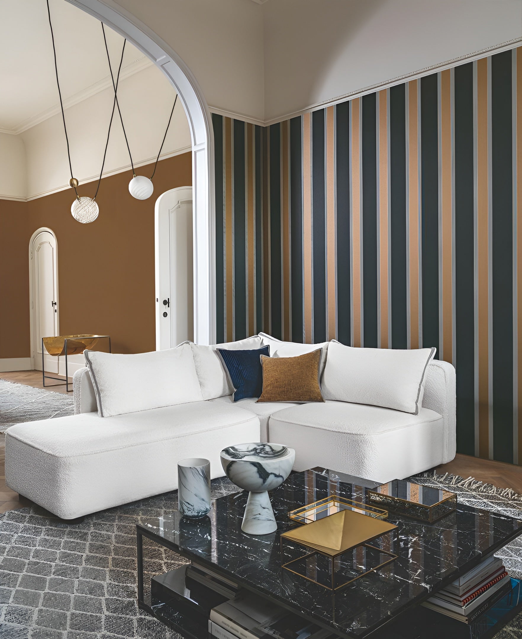 Tapete mit geometrischem Streifenmuster AUTEUIL - SCHWARZ/GOLD schwarz mit goldenen Akzenten