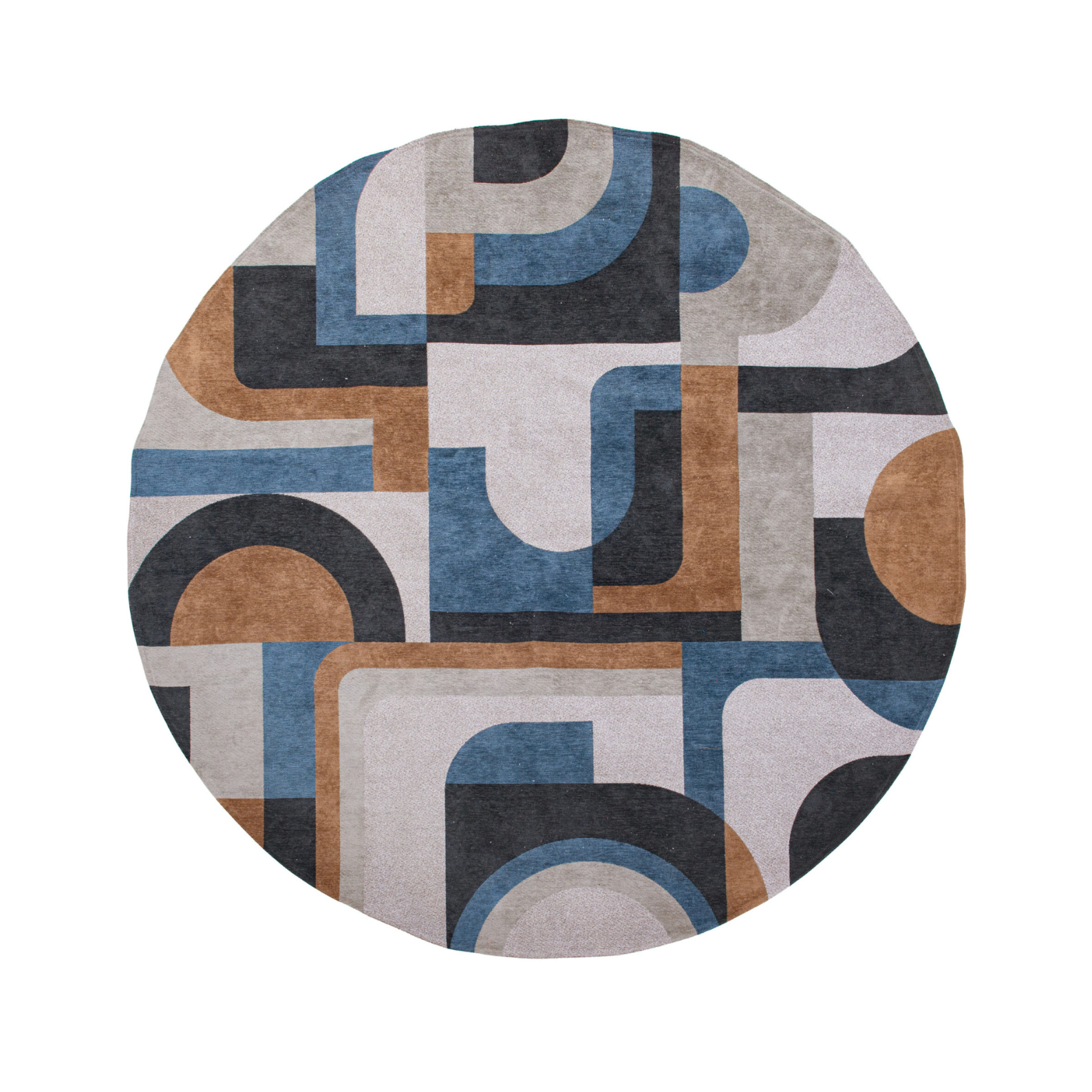 Round rug Camel Blue Beige-Blue module