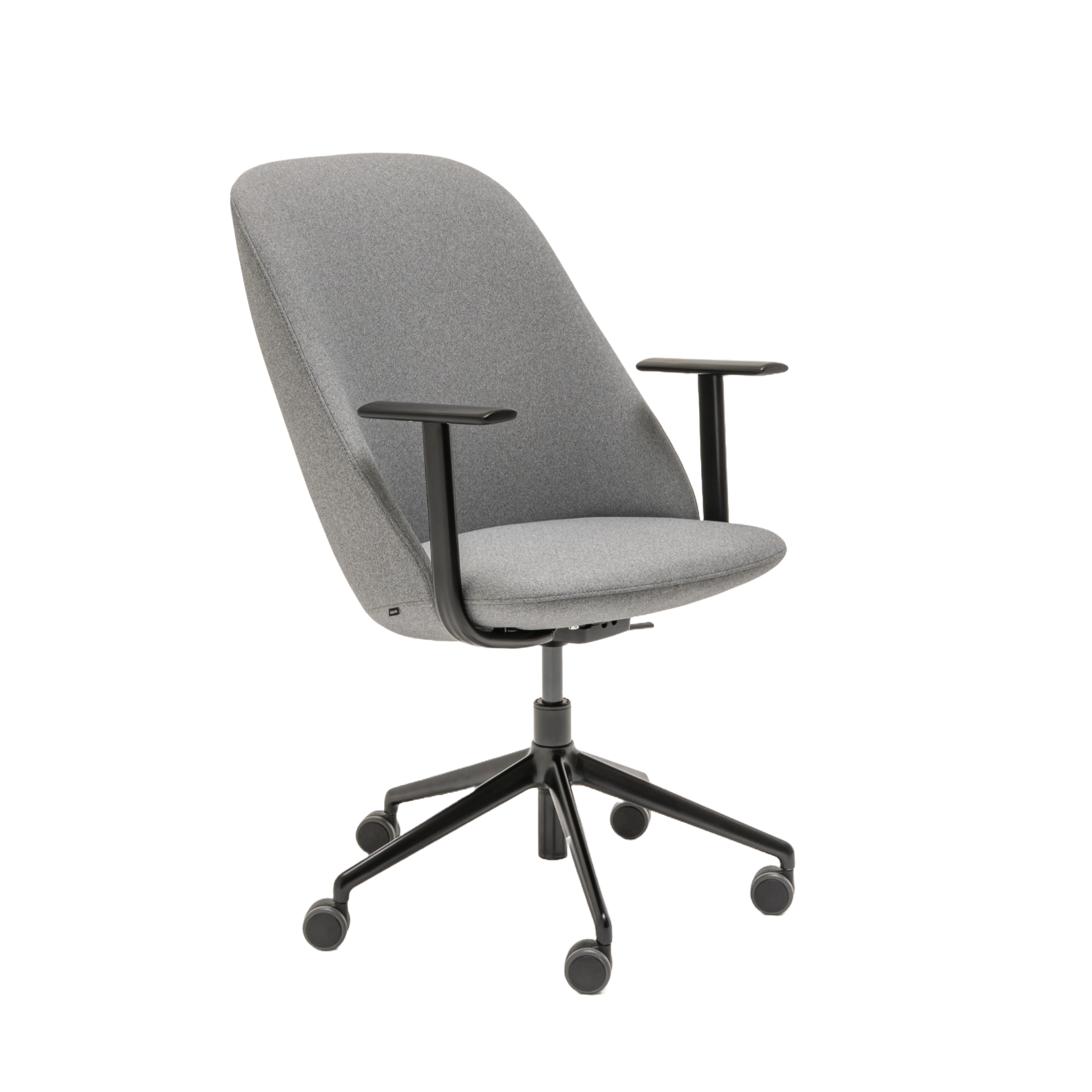 Conference armchair A regulated parallel base with wheels for a soft surface