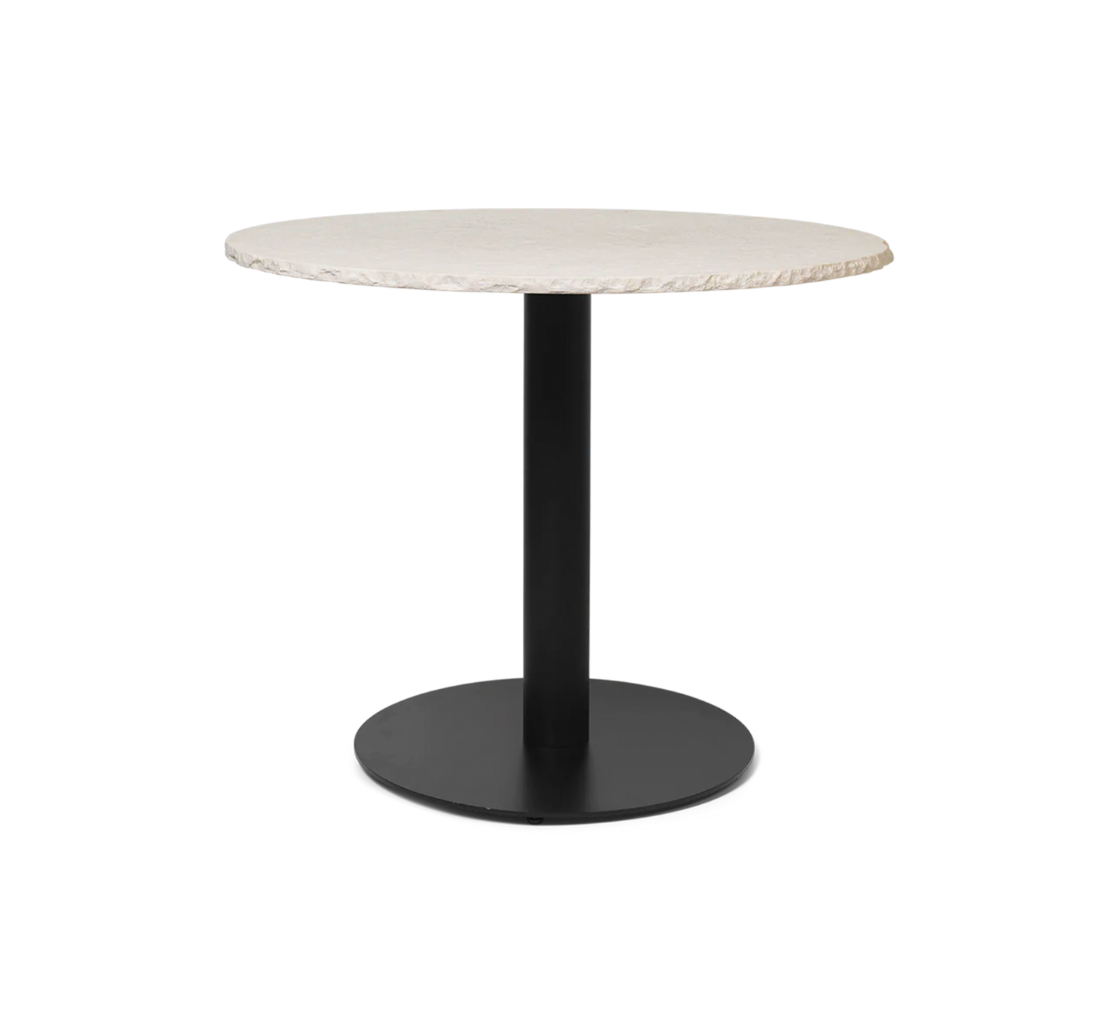 Round table mineral white marble with a black base