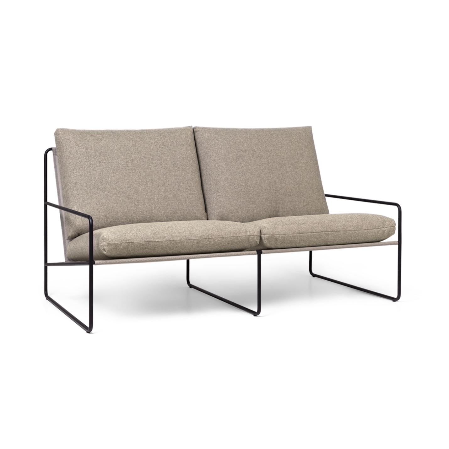 2-Personen-Sofa externer Wüste Beige mit einer schwarzen Basis