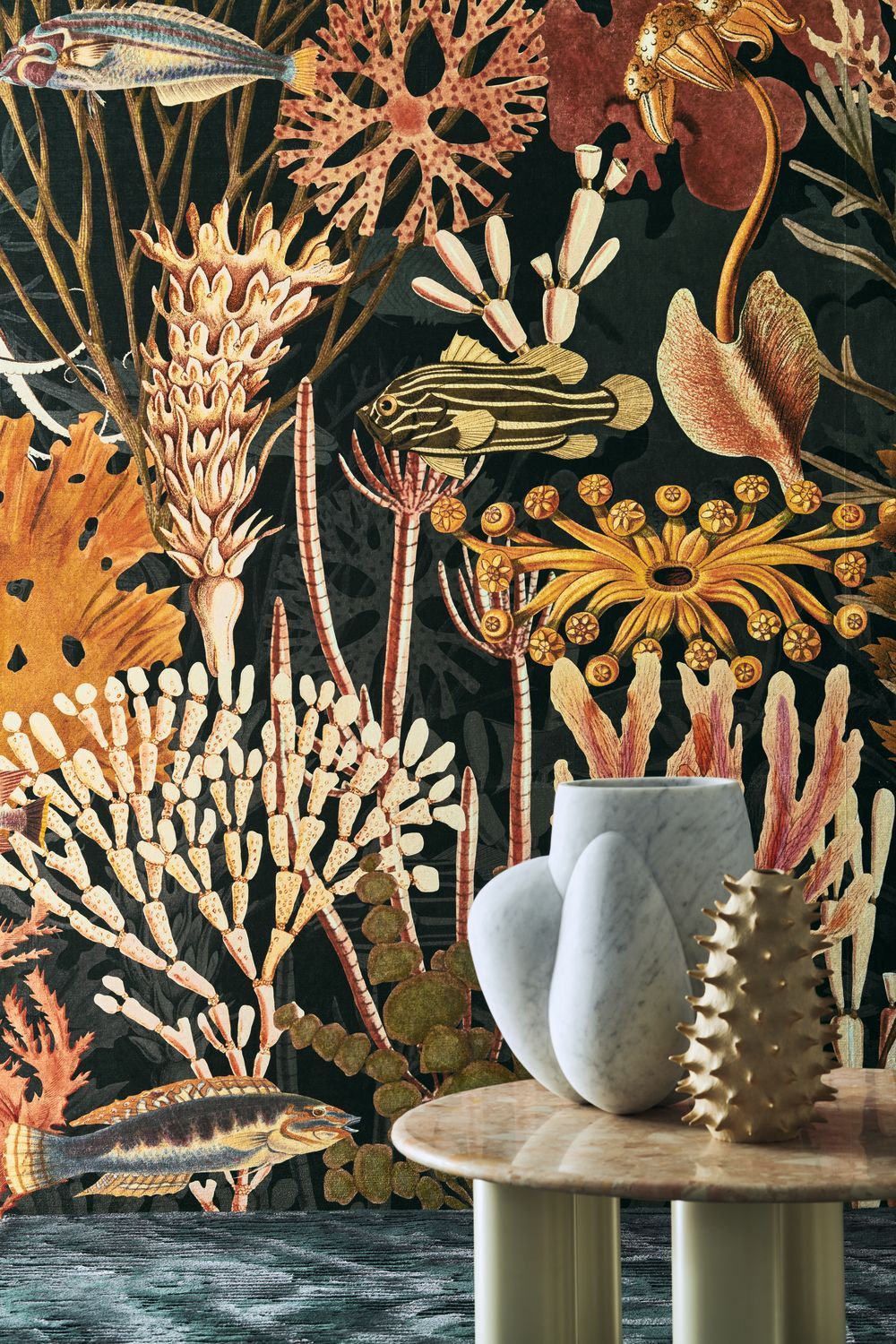 Textilwandbild mit Korallenriff-Motiv MOOREA himmelblau