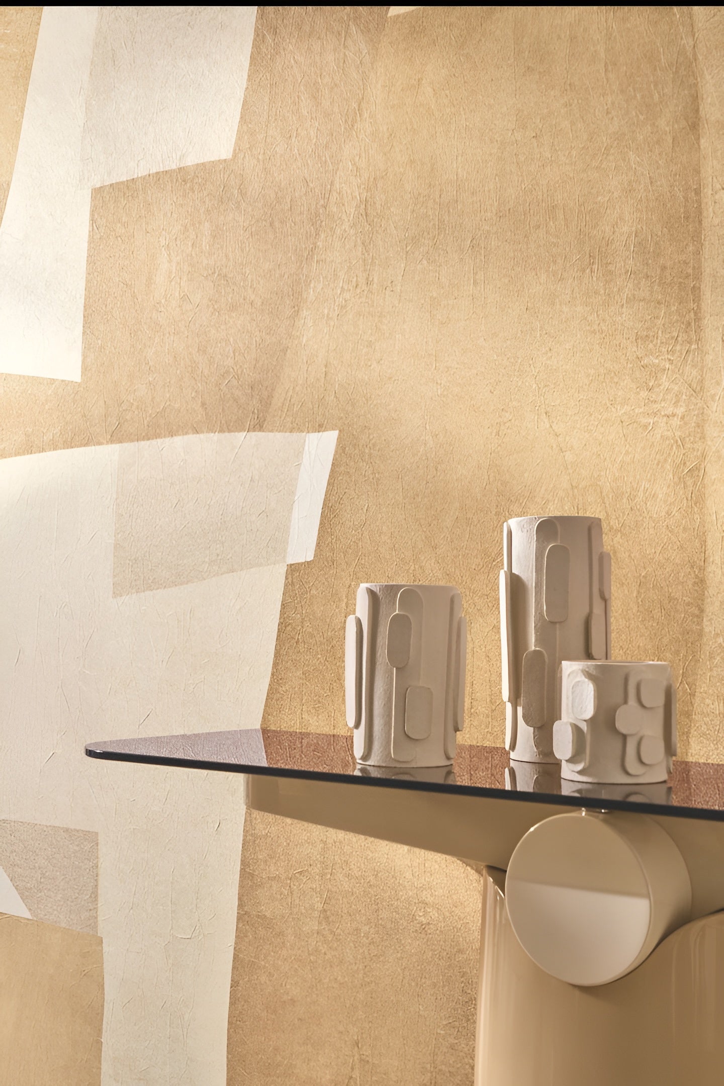 Textilwandbild mit abstraktem Motiv VERNISSAGE - SABLE CAMEL beige