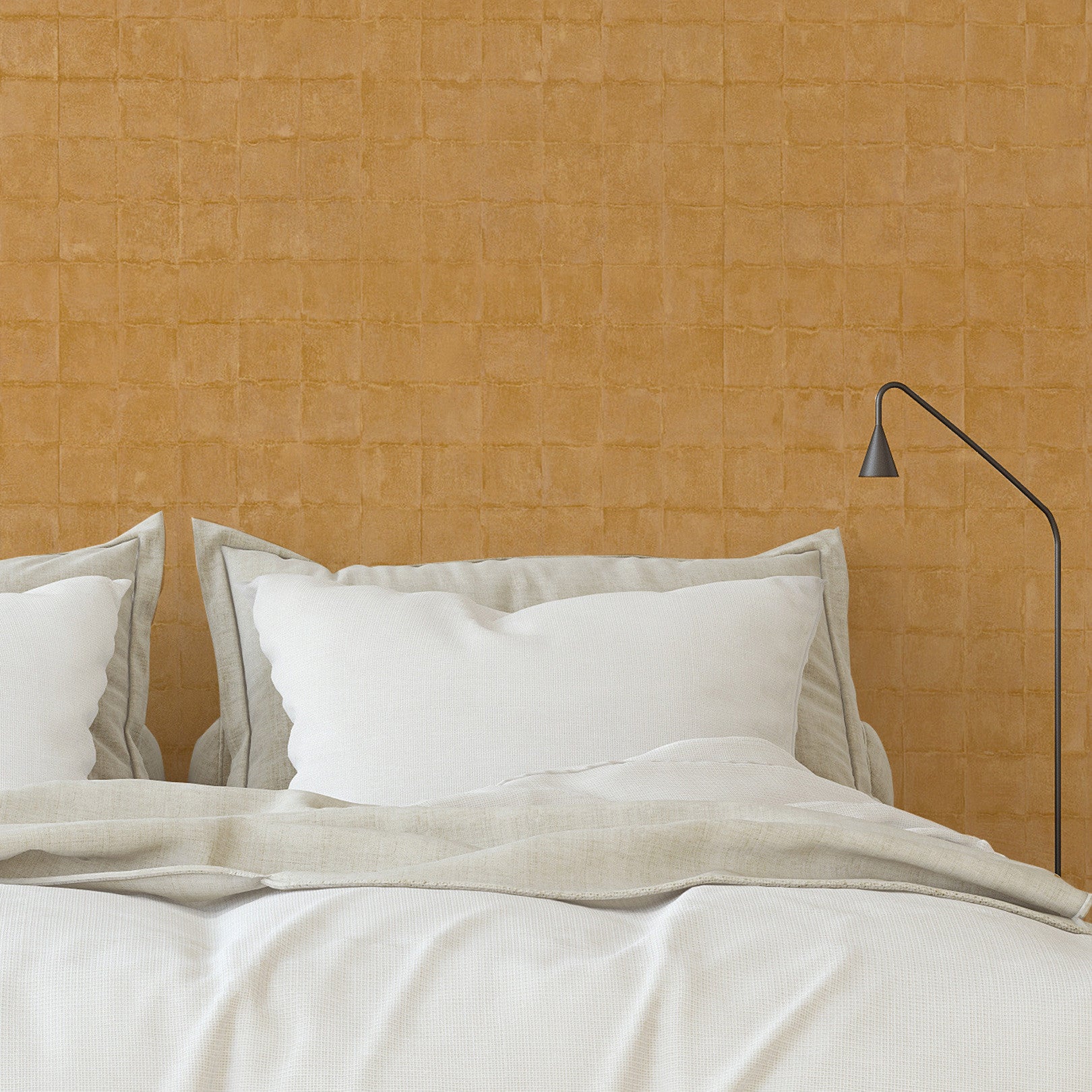 Structural wallpaper imitating tiles FAENZA - JAUNE D'OR dark yellow