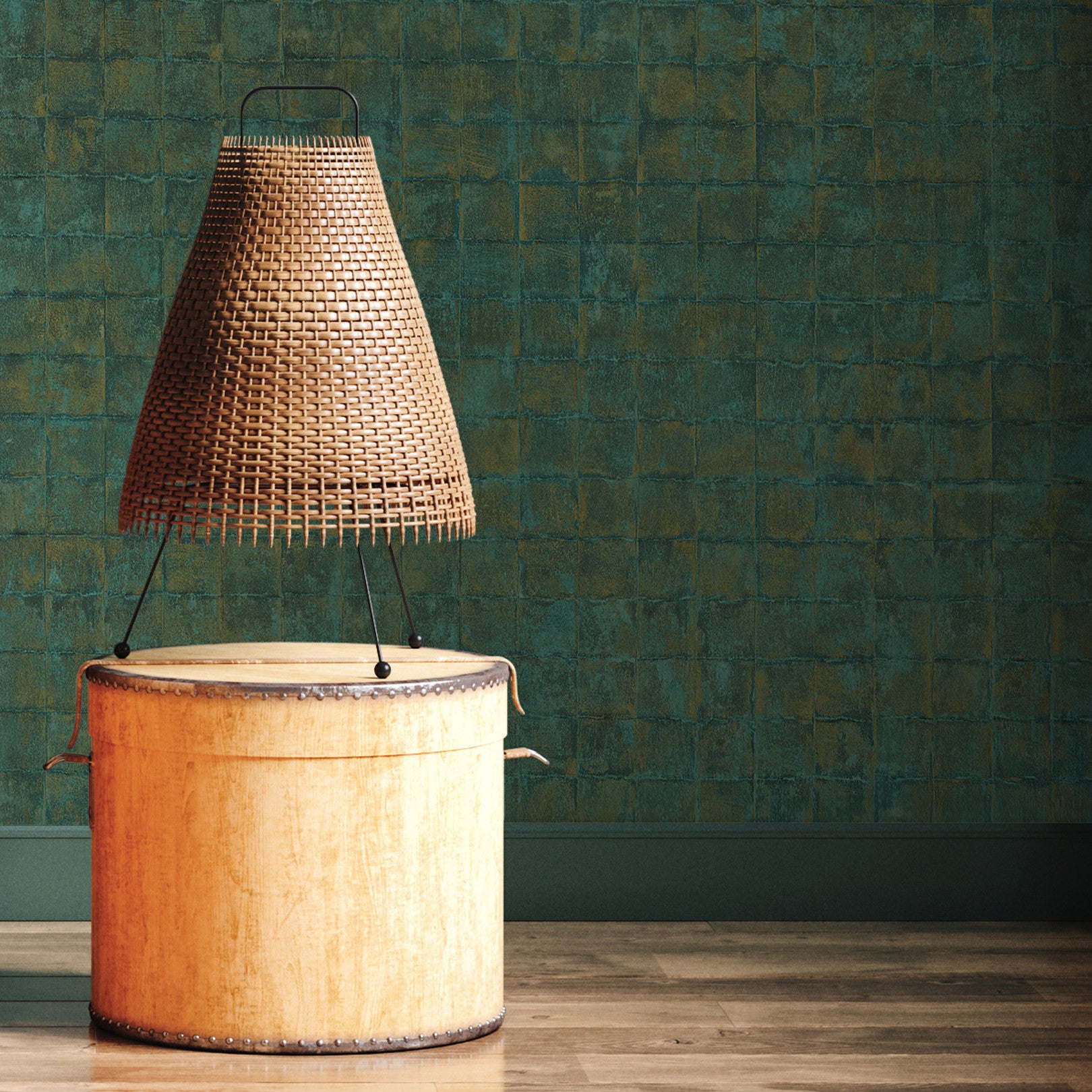 Structural wallpaper resembling tiles FAENZA - EMERAUDE emerald