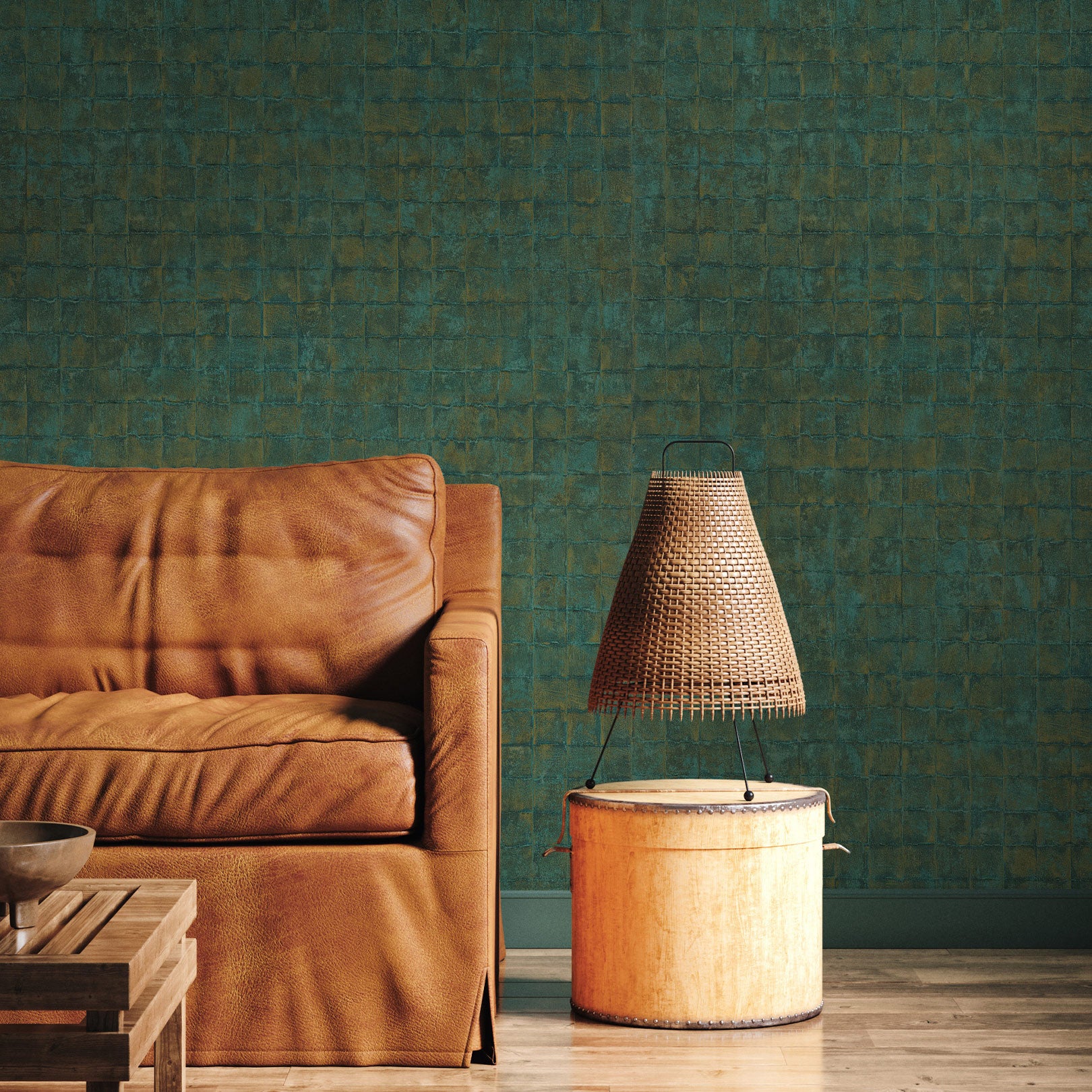 Structural wallpaper resembling tiles FAENZA - EMERAUDE emerald