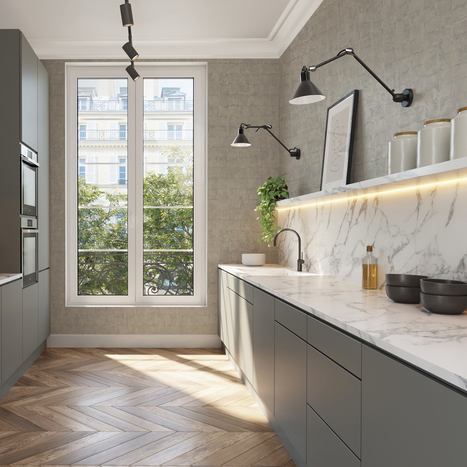 Structural wallpaper imitating tiles FAENZA - GALET gray-beige