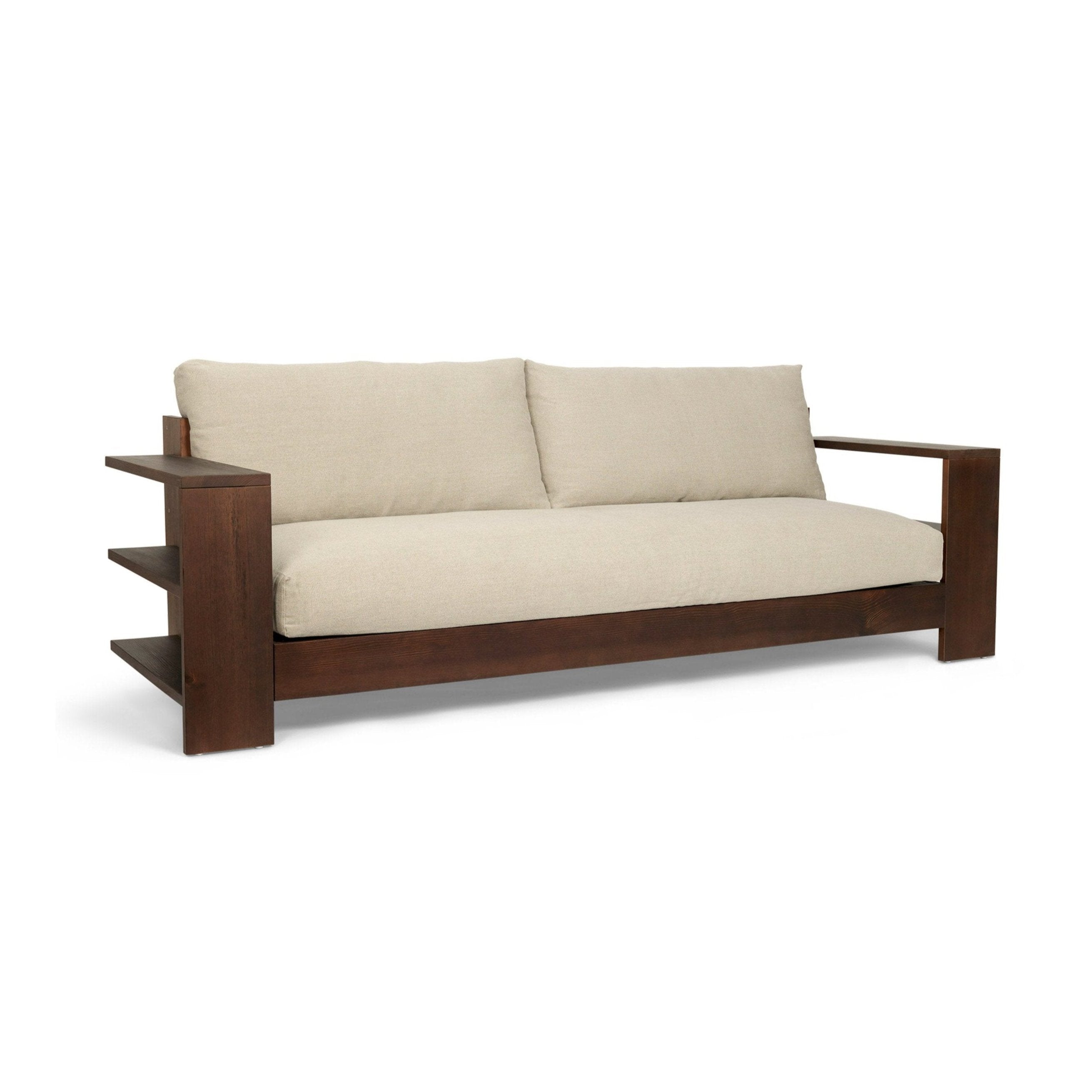 Edre Beige Sofa mit einer dunkelbraunen Holzbasis