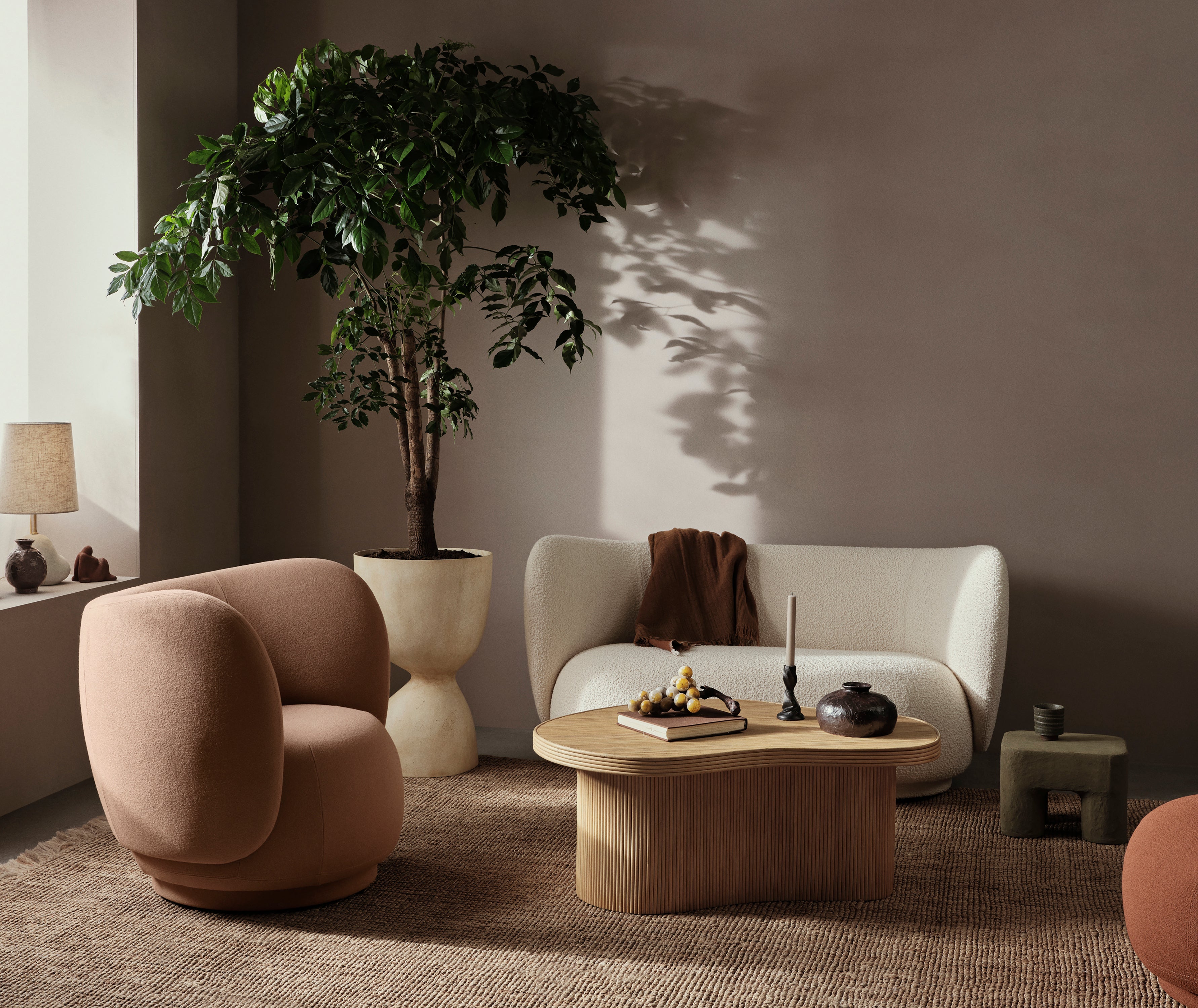Rico Nordic Bouclé 2-Person-Sofa gebrochen Weiß