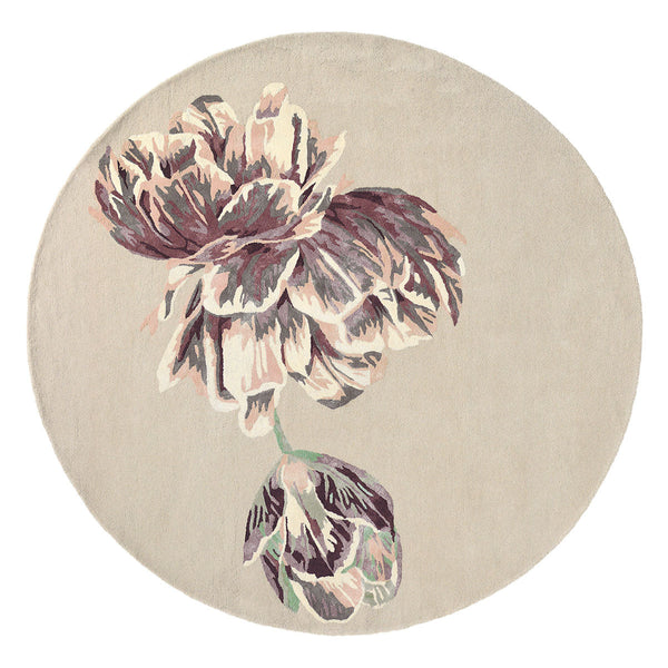 Runder Teppich TRANQUILITY ROUND BEIGE mit lila und beigen Blumen [Monika] [Amelia spr]