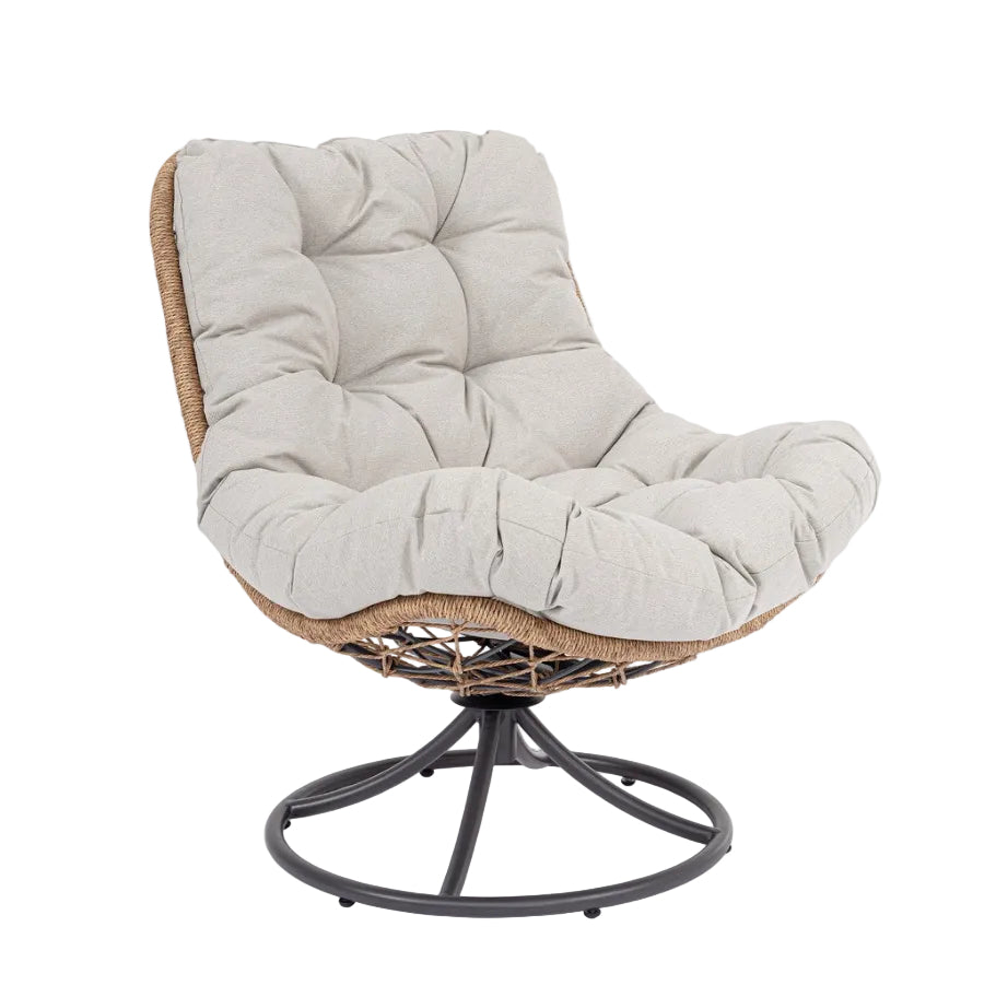 Drehbarer Außenstuhl EMERY in Beige mit braunem Gestell