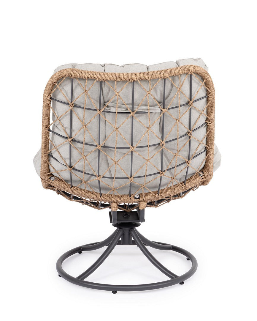 Drehbarer Außenstuhl EMERY in Beige mit braunem Gestell