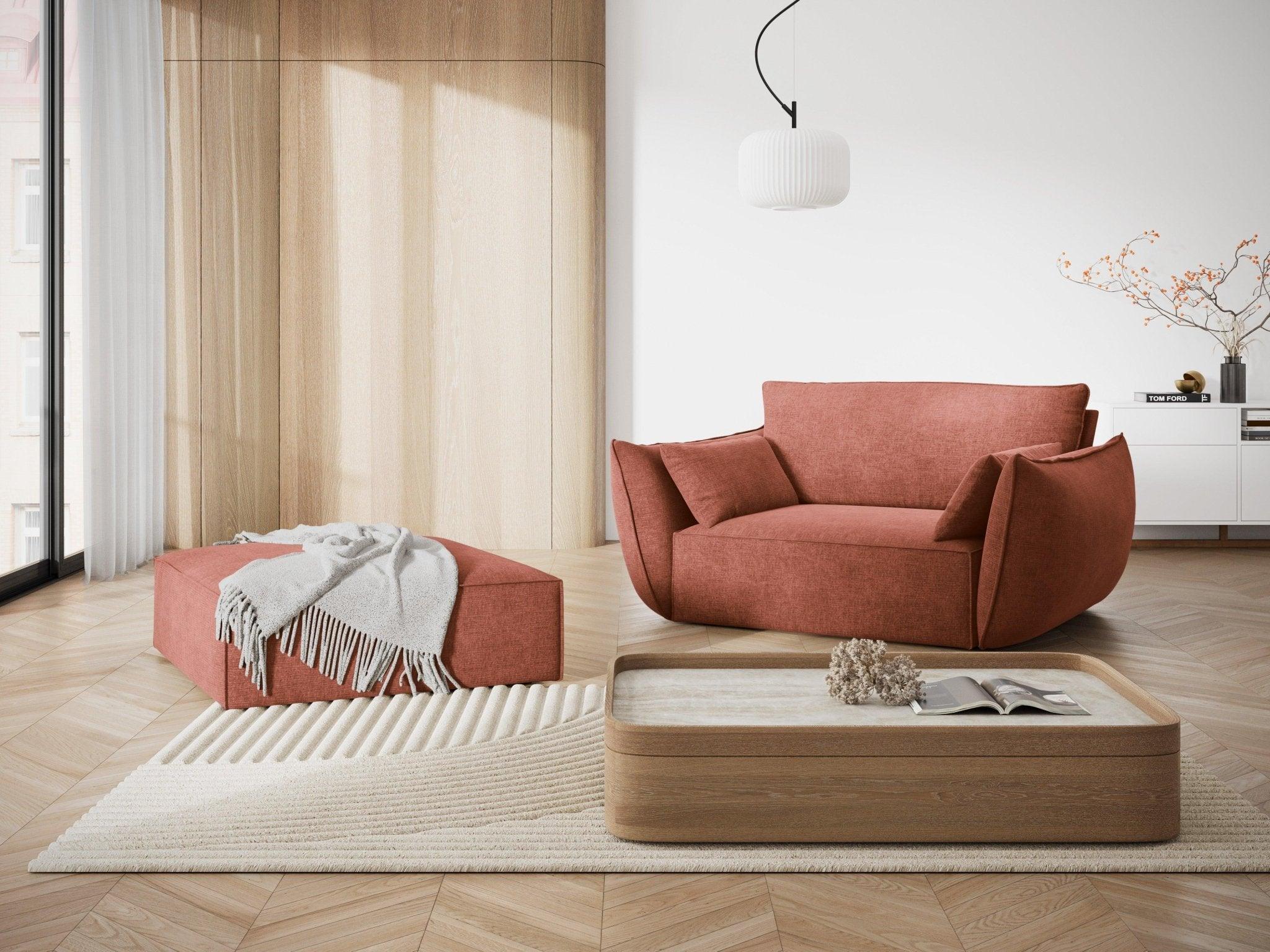 Fotel w tkaninie szenilowej VANDA terracotta Mazzini Sofas    Eye on Design