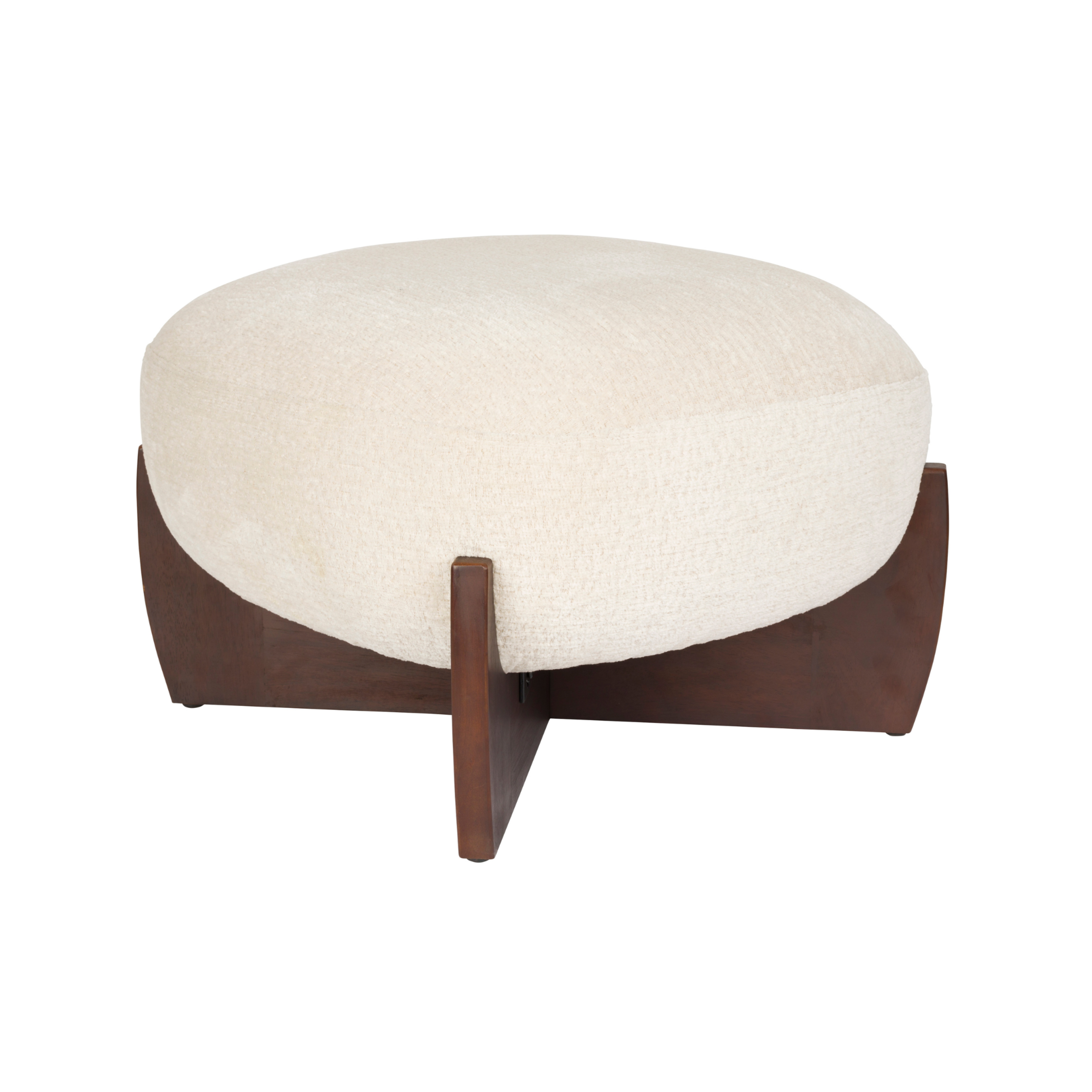 EMILIUS pouf in beige with a wooden base