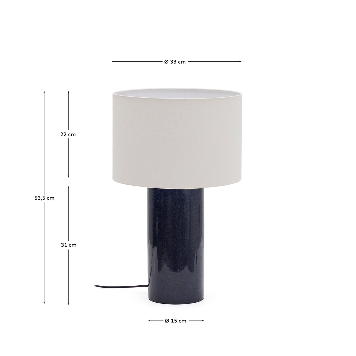 Lampa stołowa TONERIC niebieski ceramika z bawełnianym abażurem – wymiary