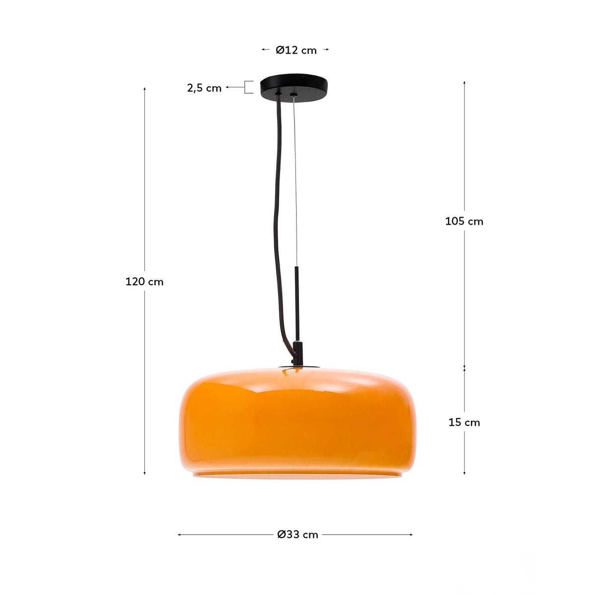 Lampa wisząca REIG pomarańczowe szkło – wymiary