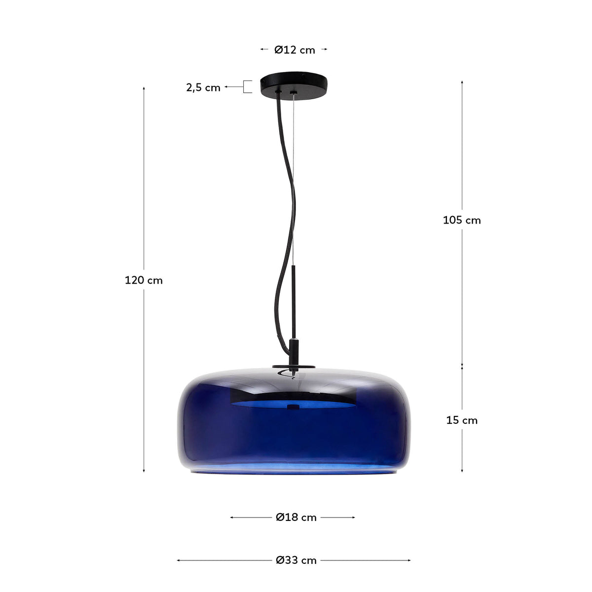 Lampa wisząca REIG niebieskie szkło – wymiary