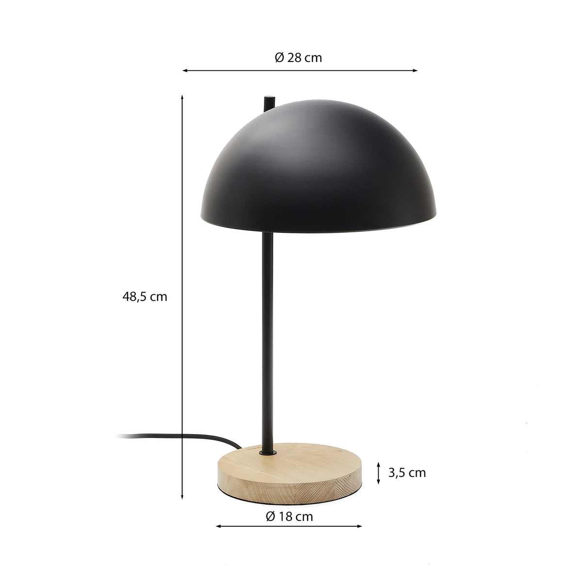 Lampa stołowa CATLAR czarny metal i drewno jesionowe – wymiary