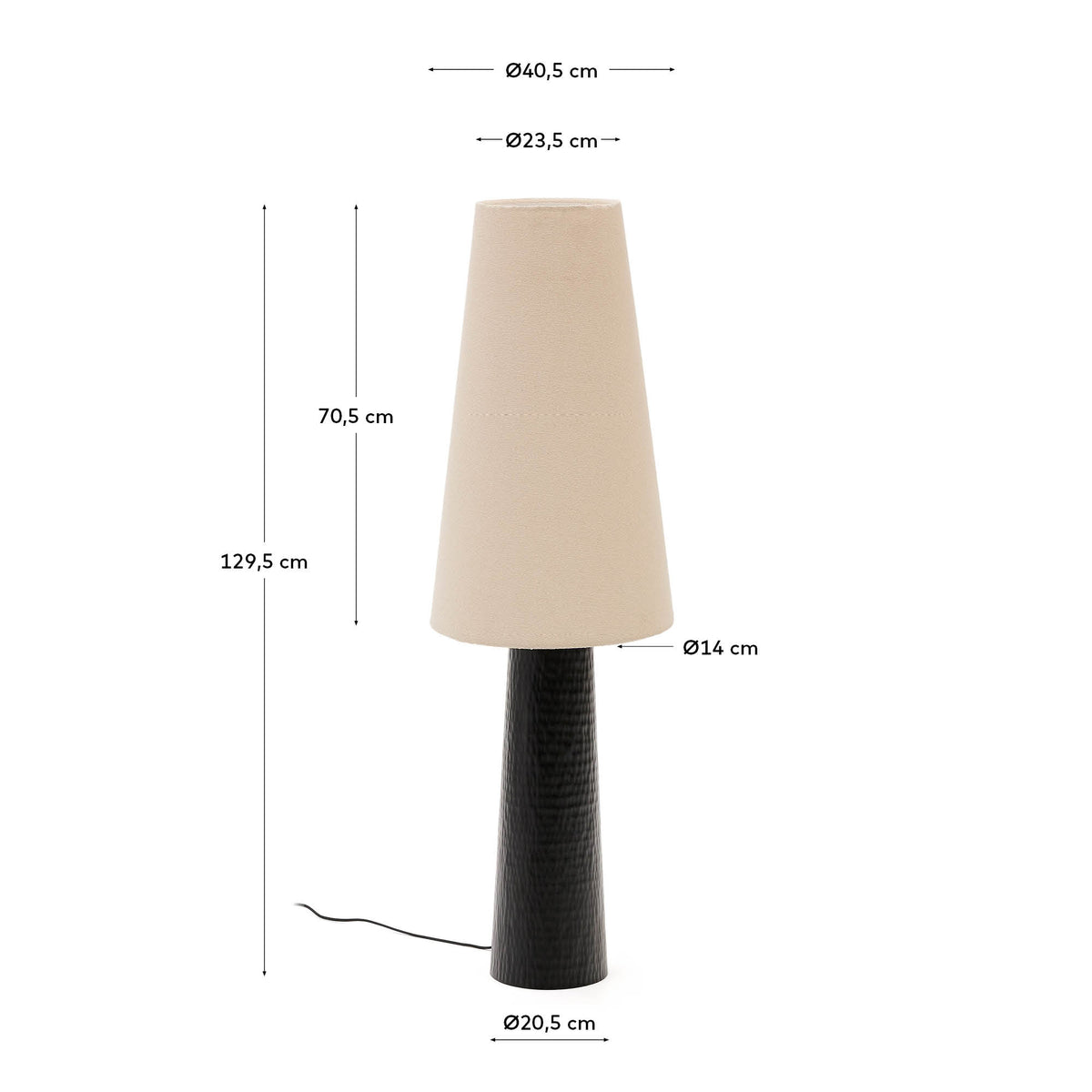 Lampa podłogowa SENNI czarny metal – wymiary