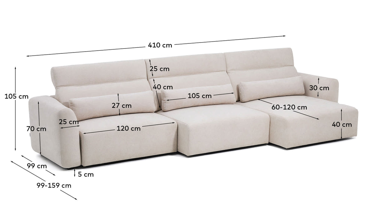 Sofa 6-osobowa z przesuwanymi siedziskami LARES beżowy szenil – wymiary