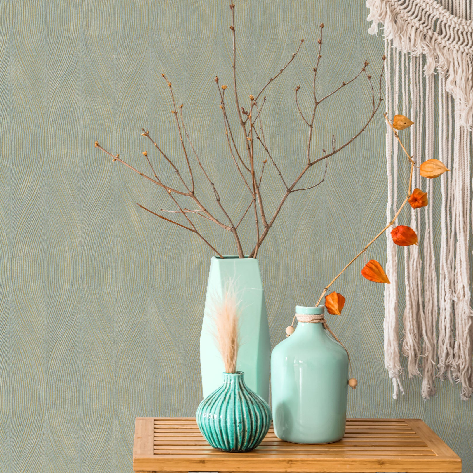 Strukturierte metallische Tapete mit abstraktem Muster KERAMOS - OPALINE/DORÉ gedämpftes Grün