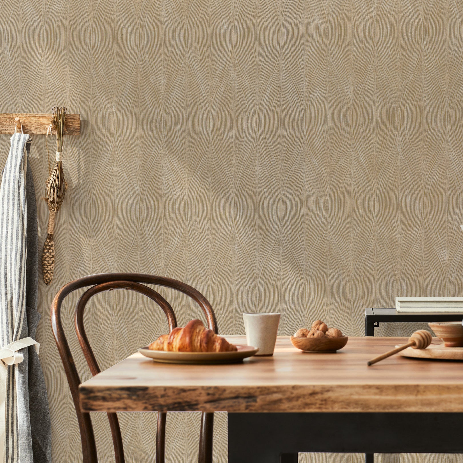 Metallic Structural Wallpaper with Abstract Pattern KERAMOS - MARRON GLACÉ Brown