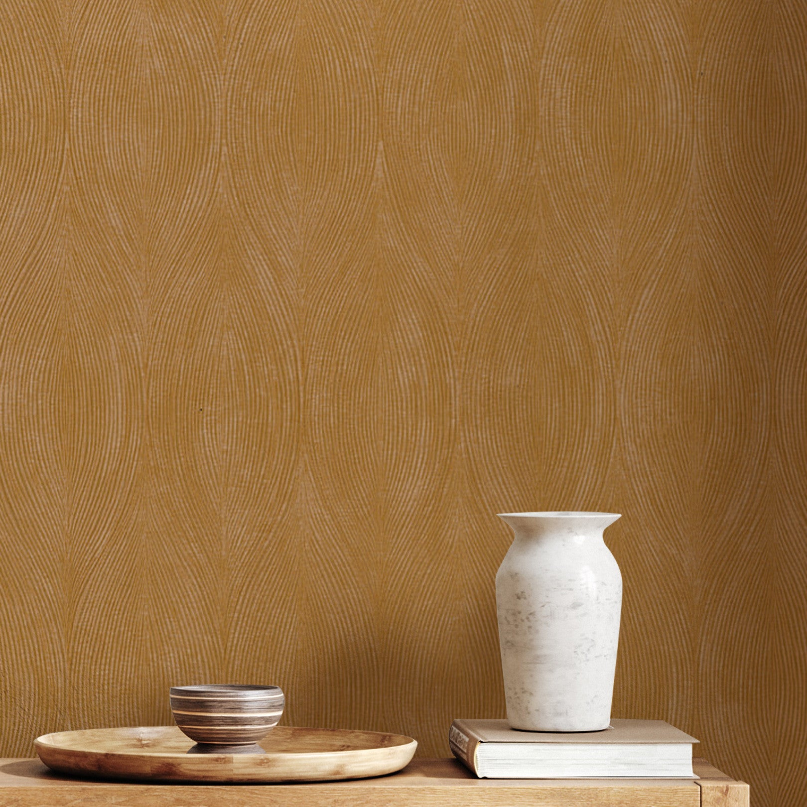 Metallic Structural Wallpaper with Abstract Pattern KERAMOS - JAUNE D'OR Dark Yellow