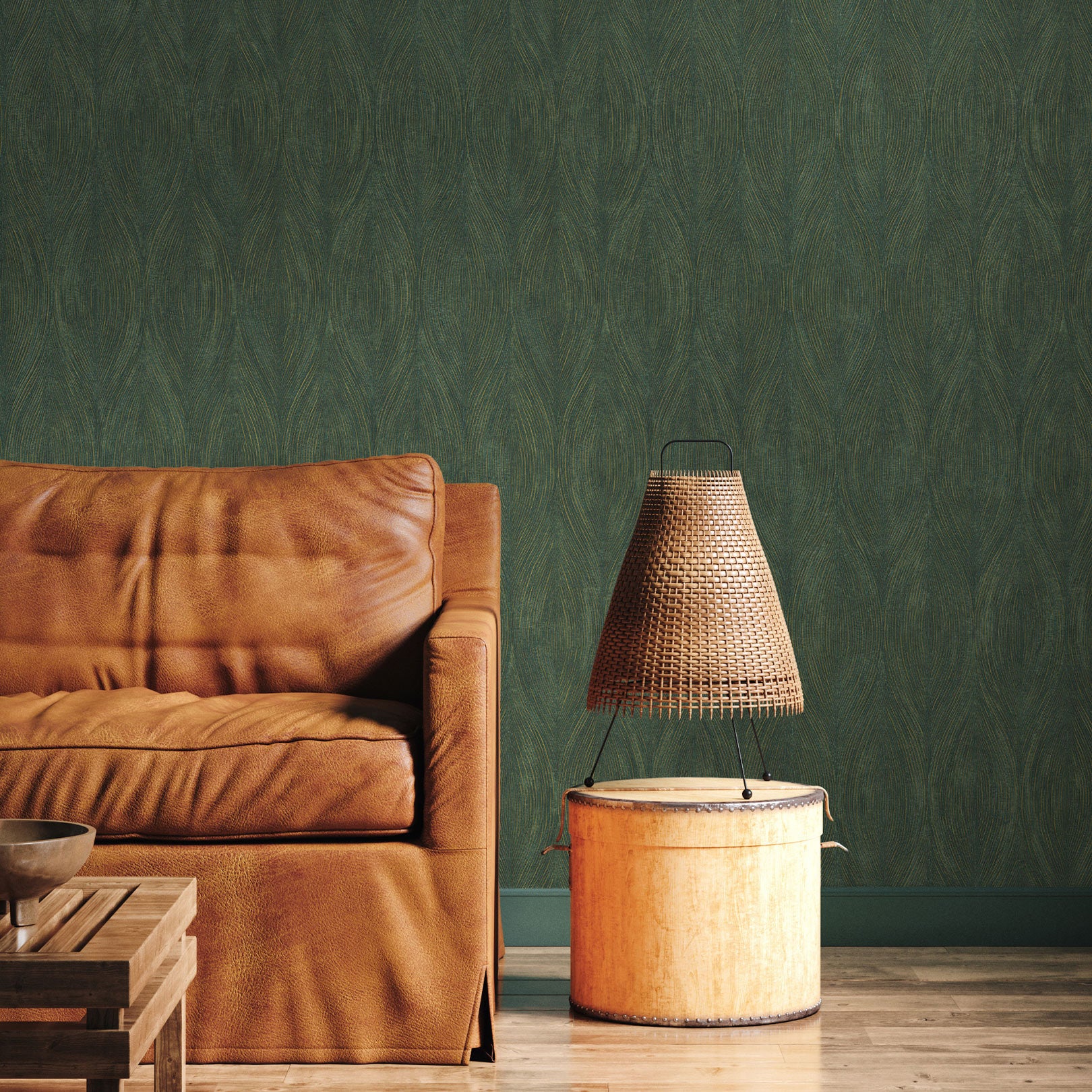 Metallic textured wallpaper with abstract pattern KERAMOS - CYPRÈS/DORÉ green