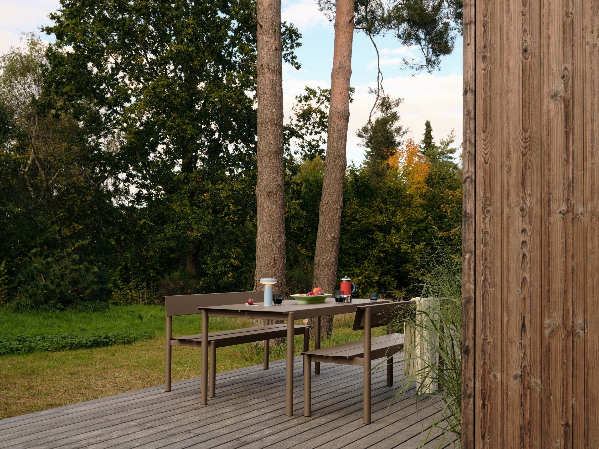 LINEAR Gray Steel Outdoor Bench with Backrest