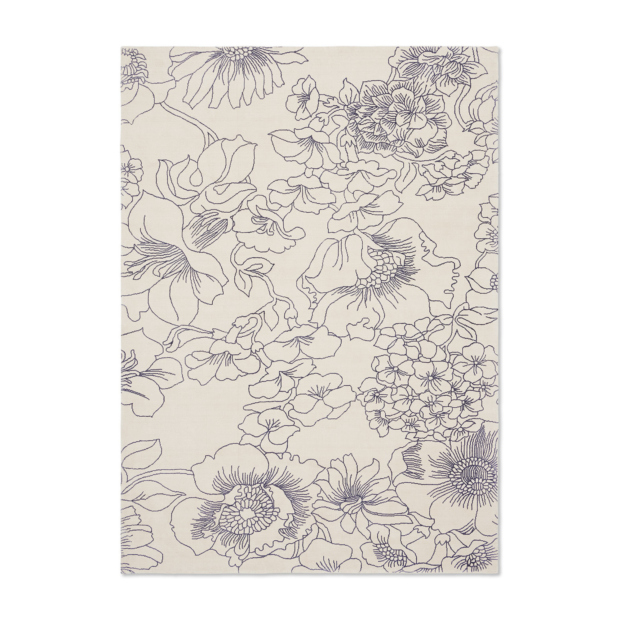 LINEAR FLORAL BLUE cremefarbener Teppich