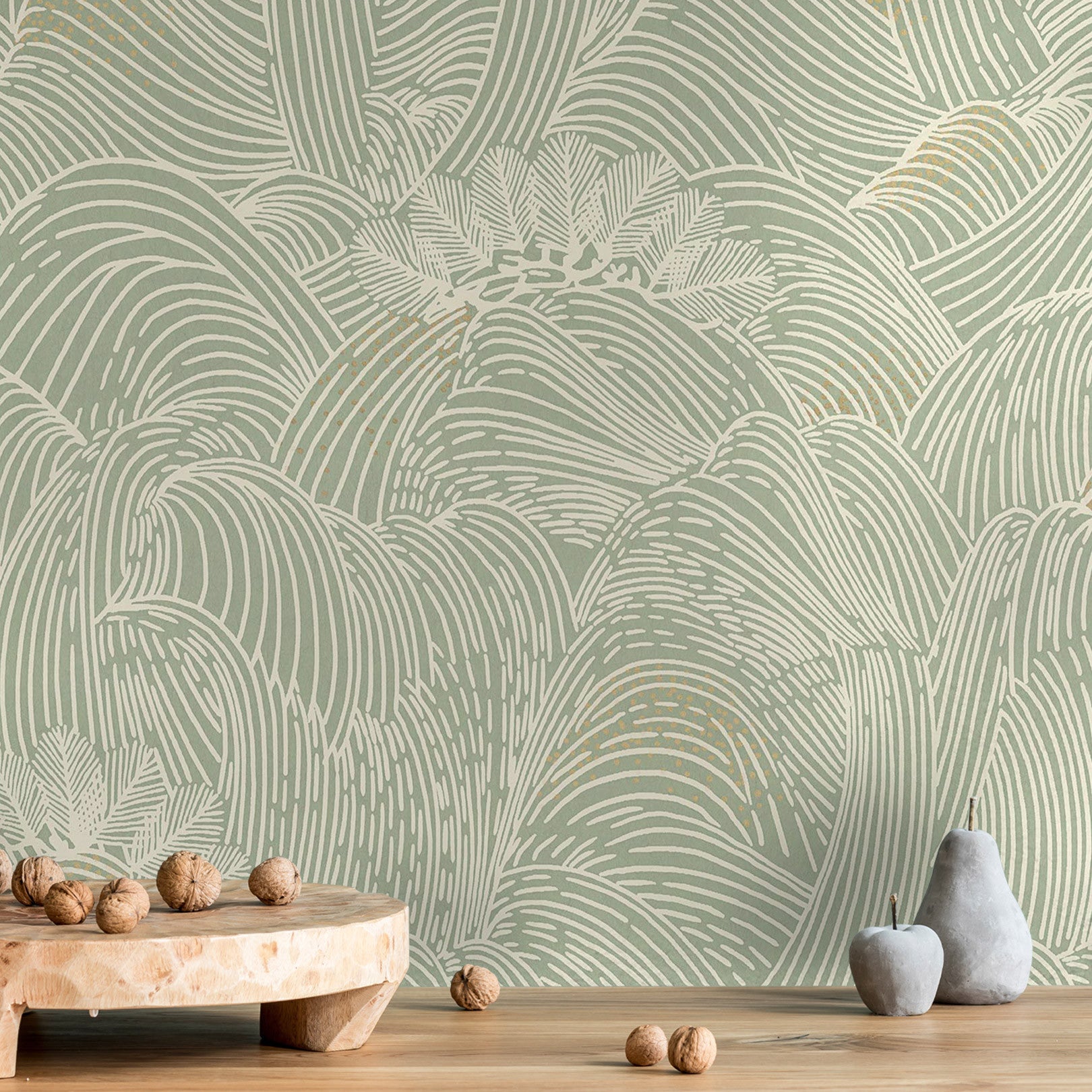 Strukturierte Tapete mit abstraktem Wellenmuster MARÉE HAUTE - VERT grün