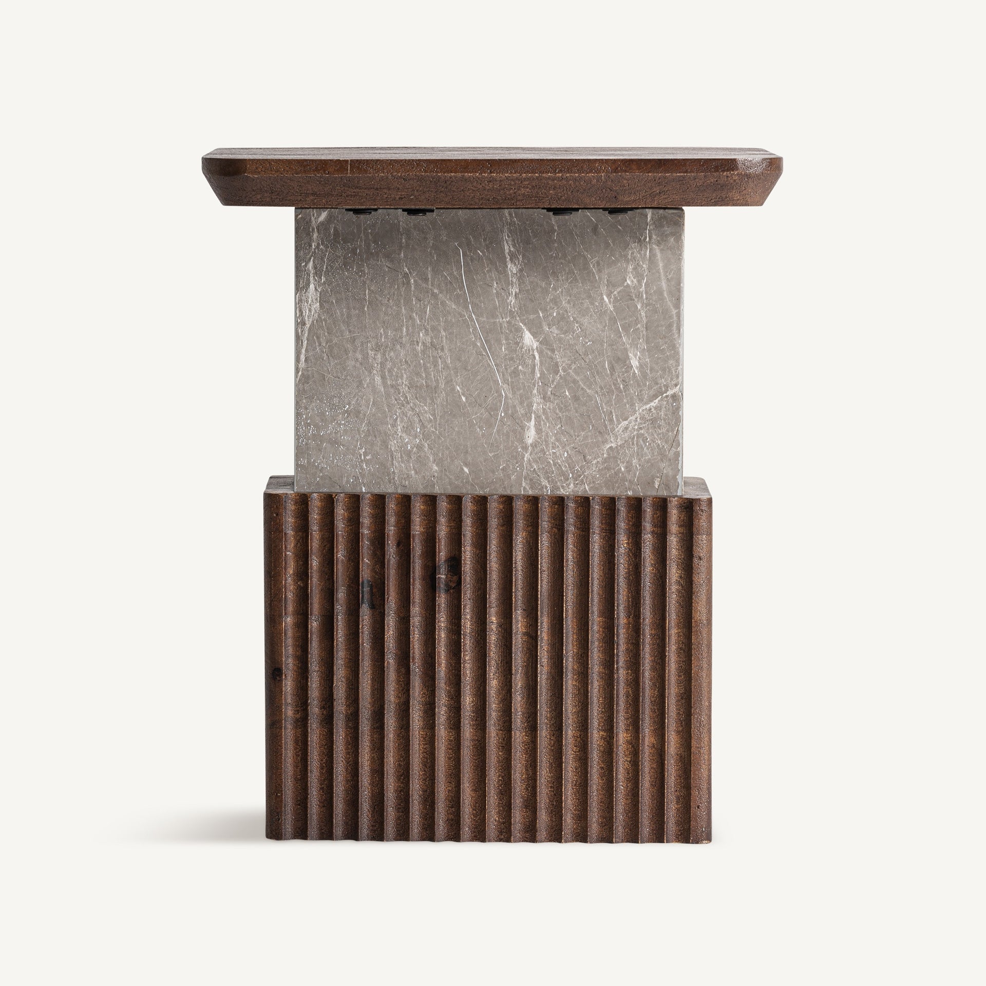 Beistelltisch ANZEX aus Mangoholz mit grauem Marmor