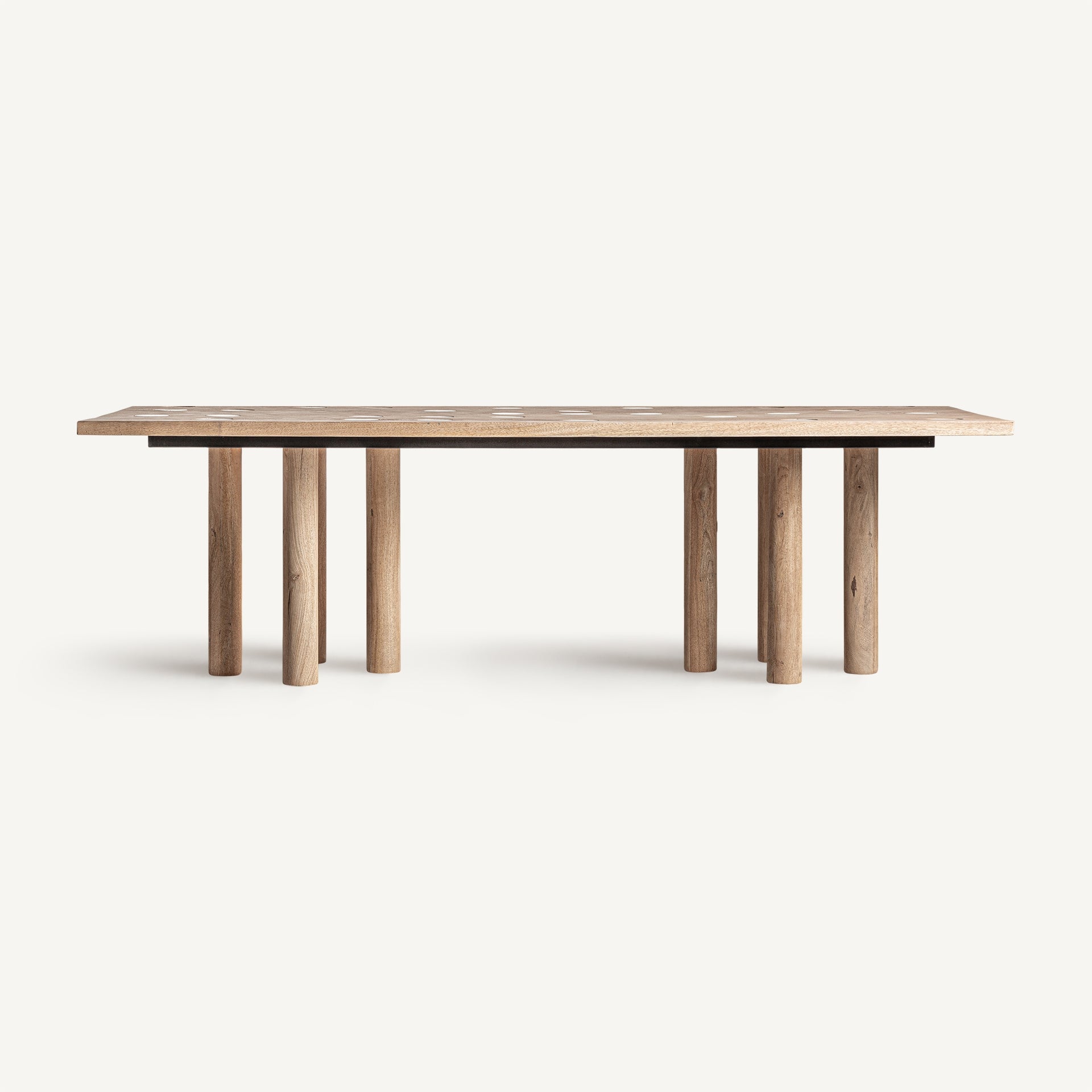 Tisch JACQUARD aus Mangoholz mit Travertin-Oberfläche