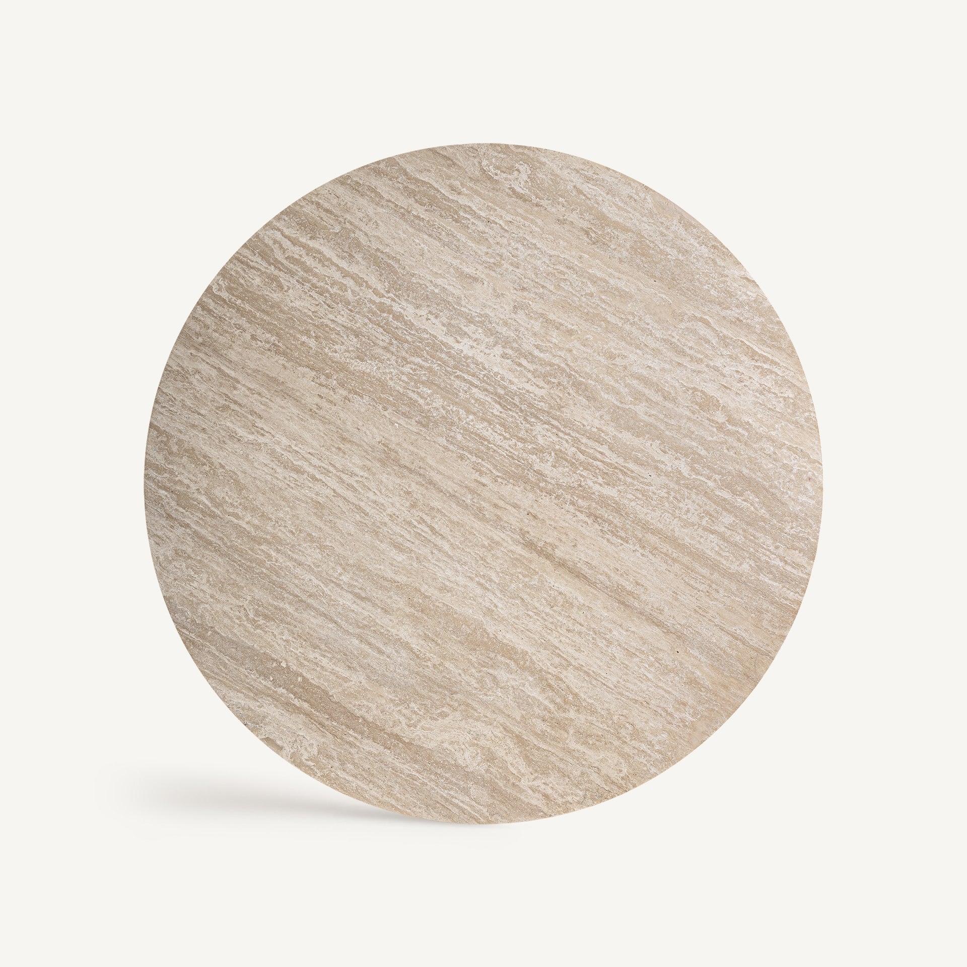 Runder Tisch LAIZE mit Travertinplatte und Stahlbasis