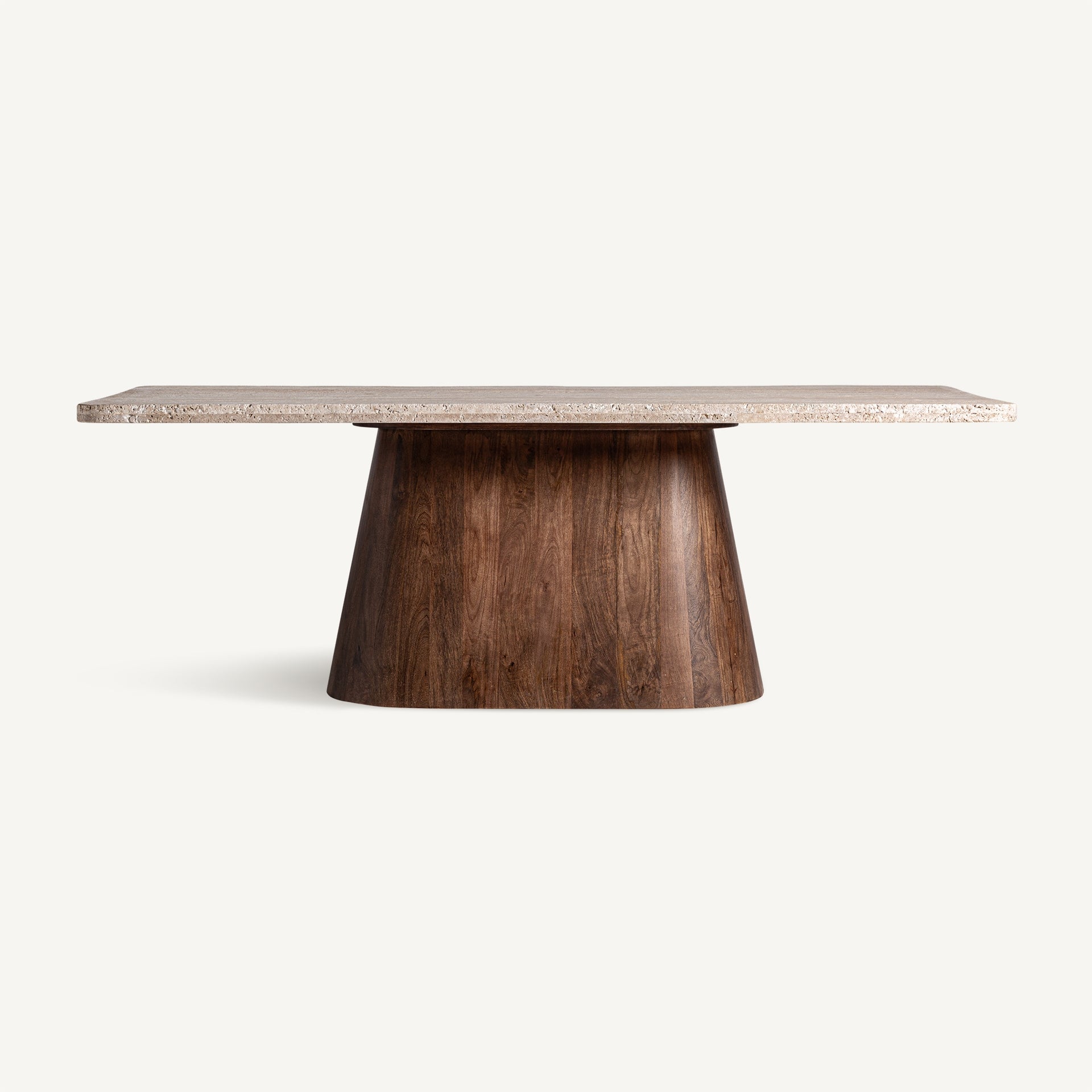SANNUM Table with a Travertine Top and Mango Wood Base