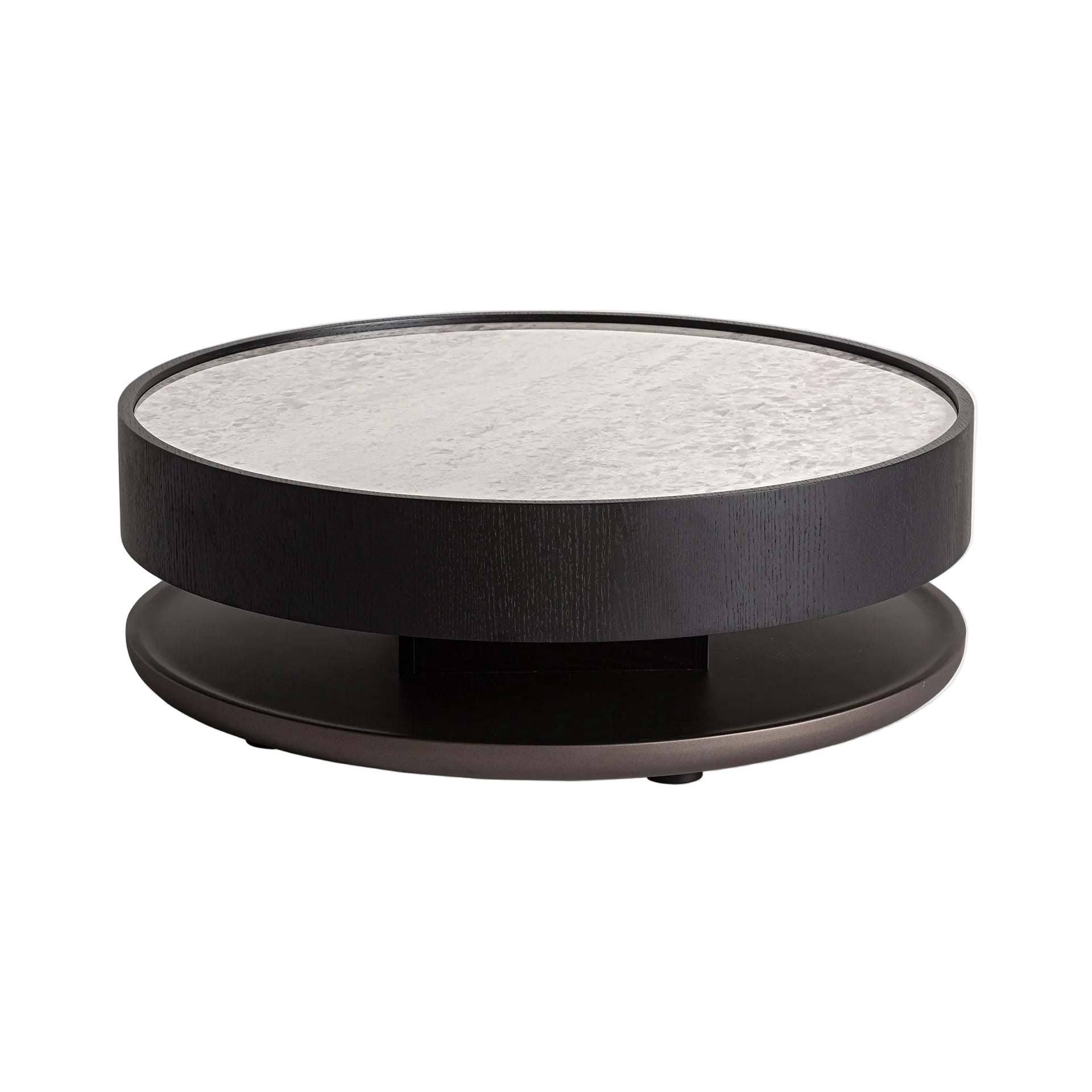 BREIL Black Coffee Table with Oak Veneer and White Marble Top